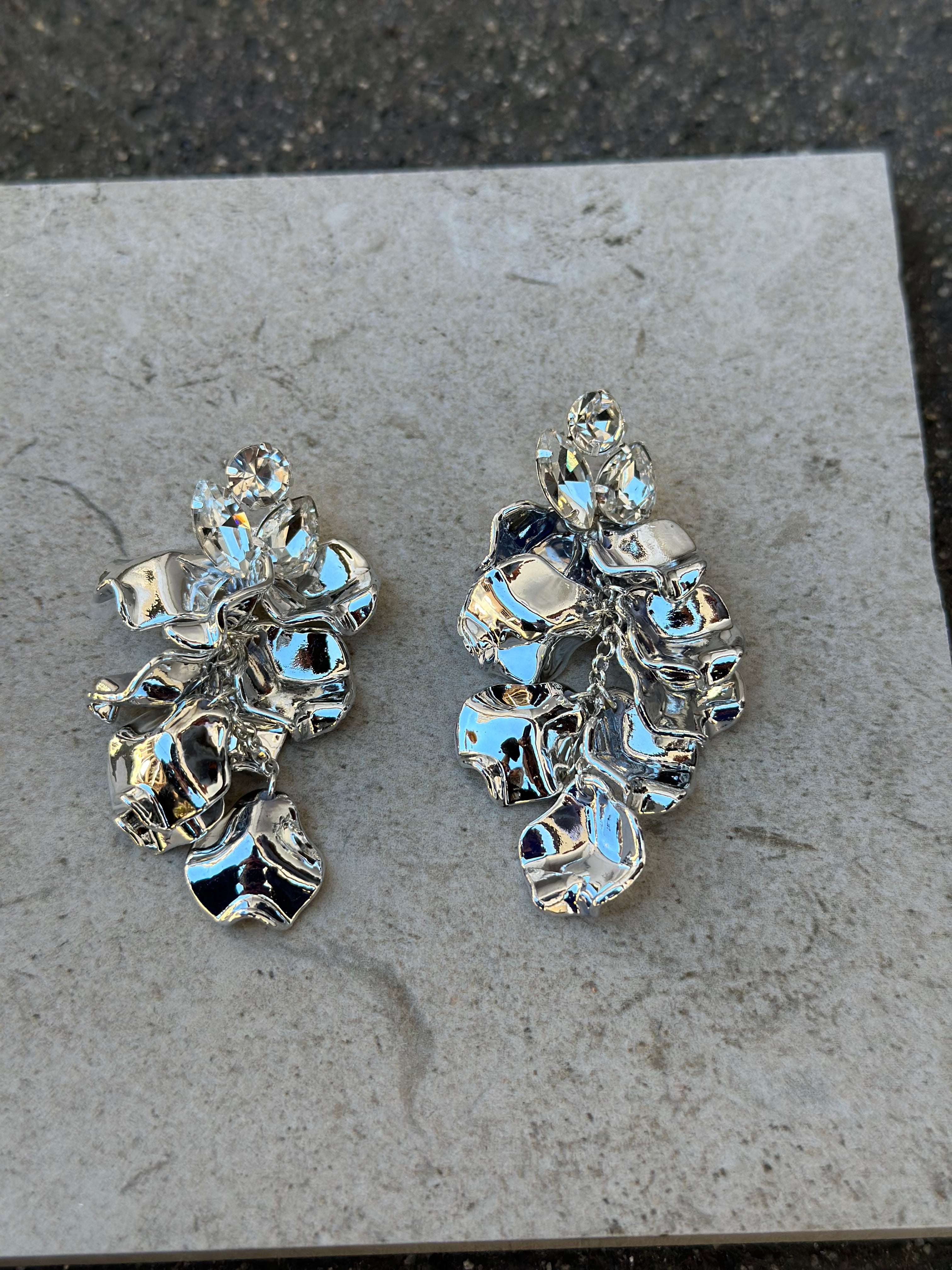 BOW19DETAILS - LEAF STONE EARRINGS - SILVER