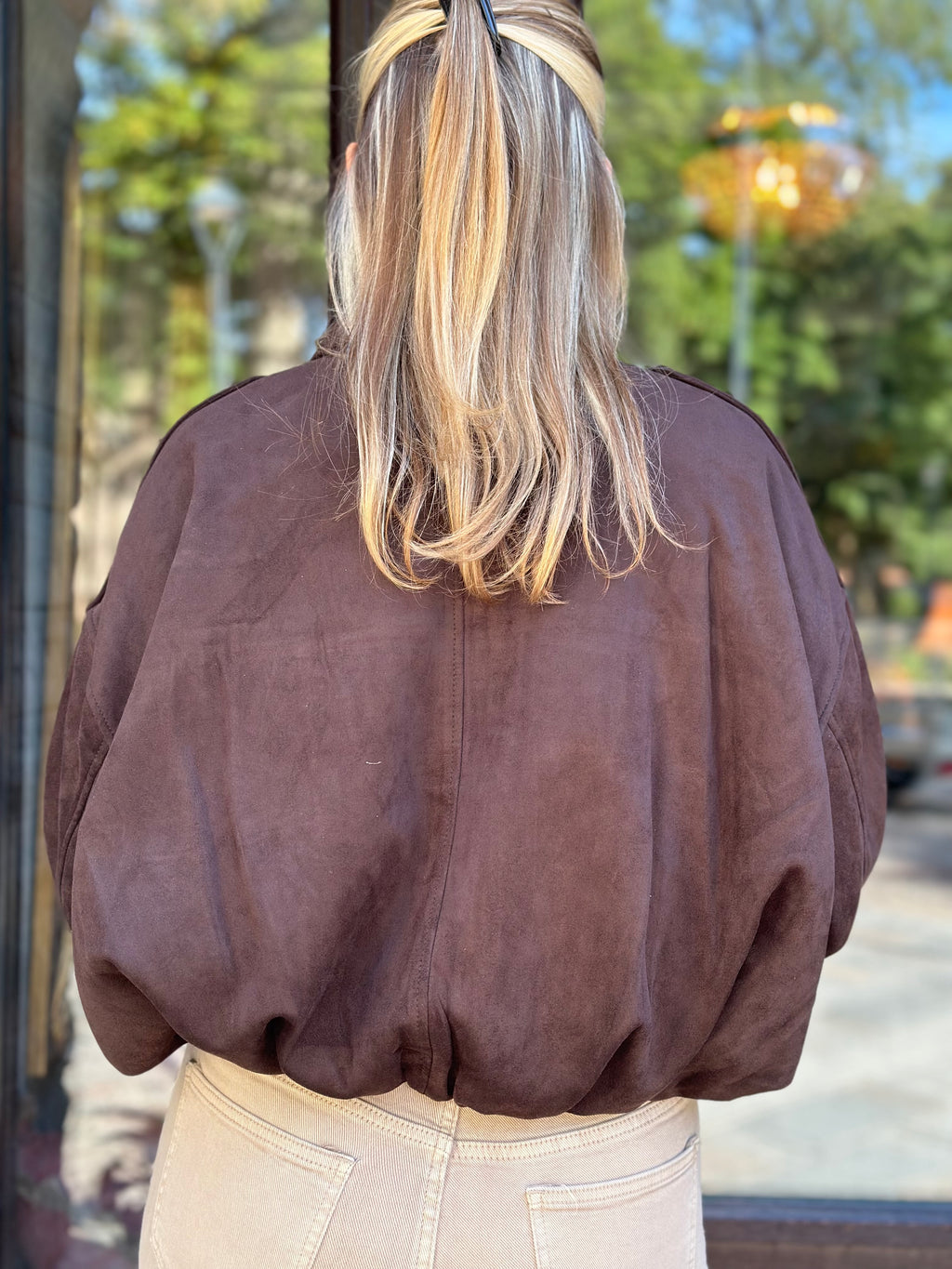 ONLY - MOON-STINA FAUX SUEDE BOMBER JACKET - CHOCOLATE TORTE
