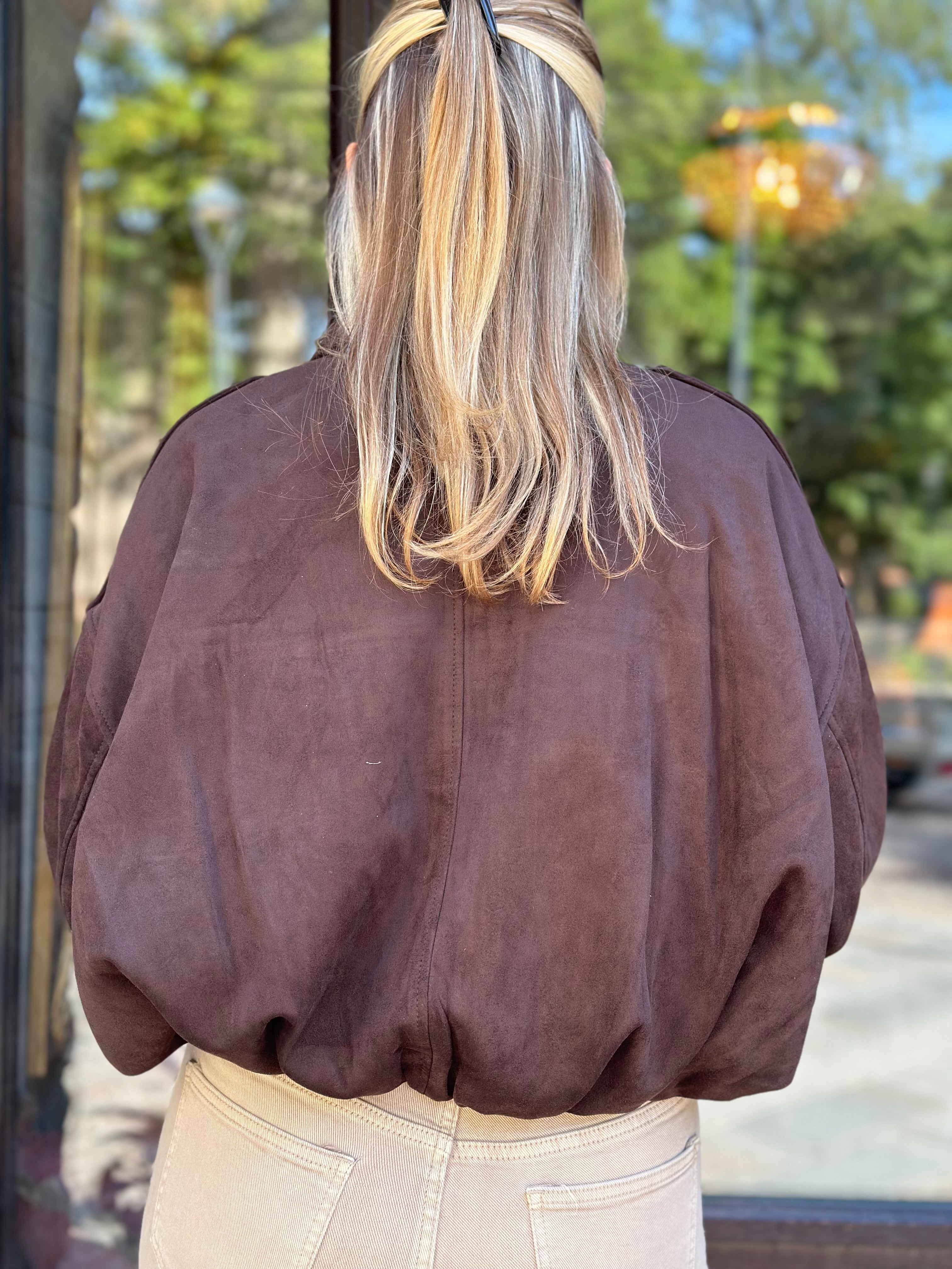 ONLY - MOON-STINA FAUX SUEDE BOMBER JACKET - CHOCOLATE TORTE