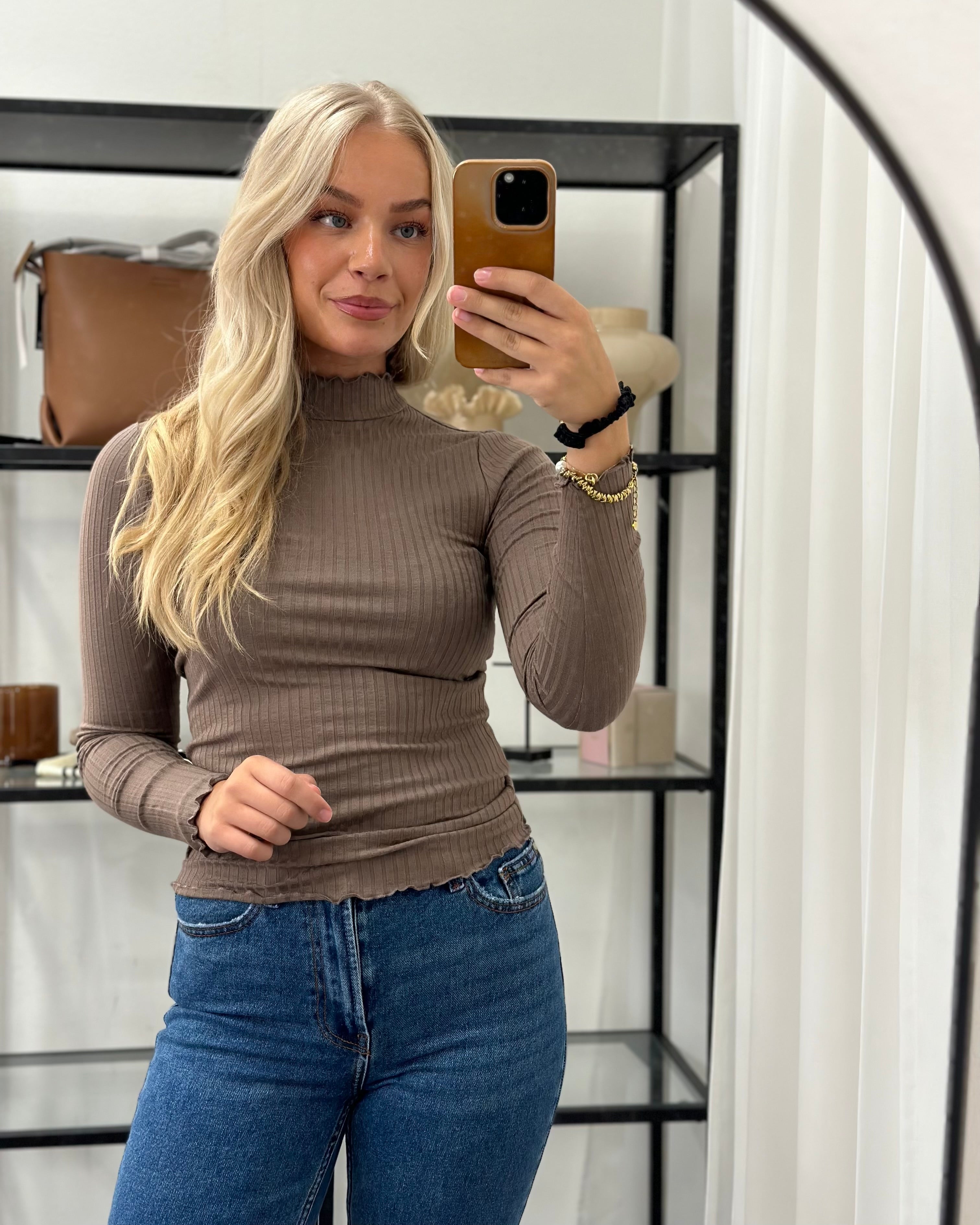 JDY - FRANSISKA L/S HIGHNECK TOP - WALNUT