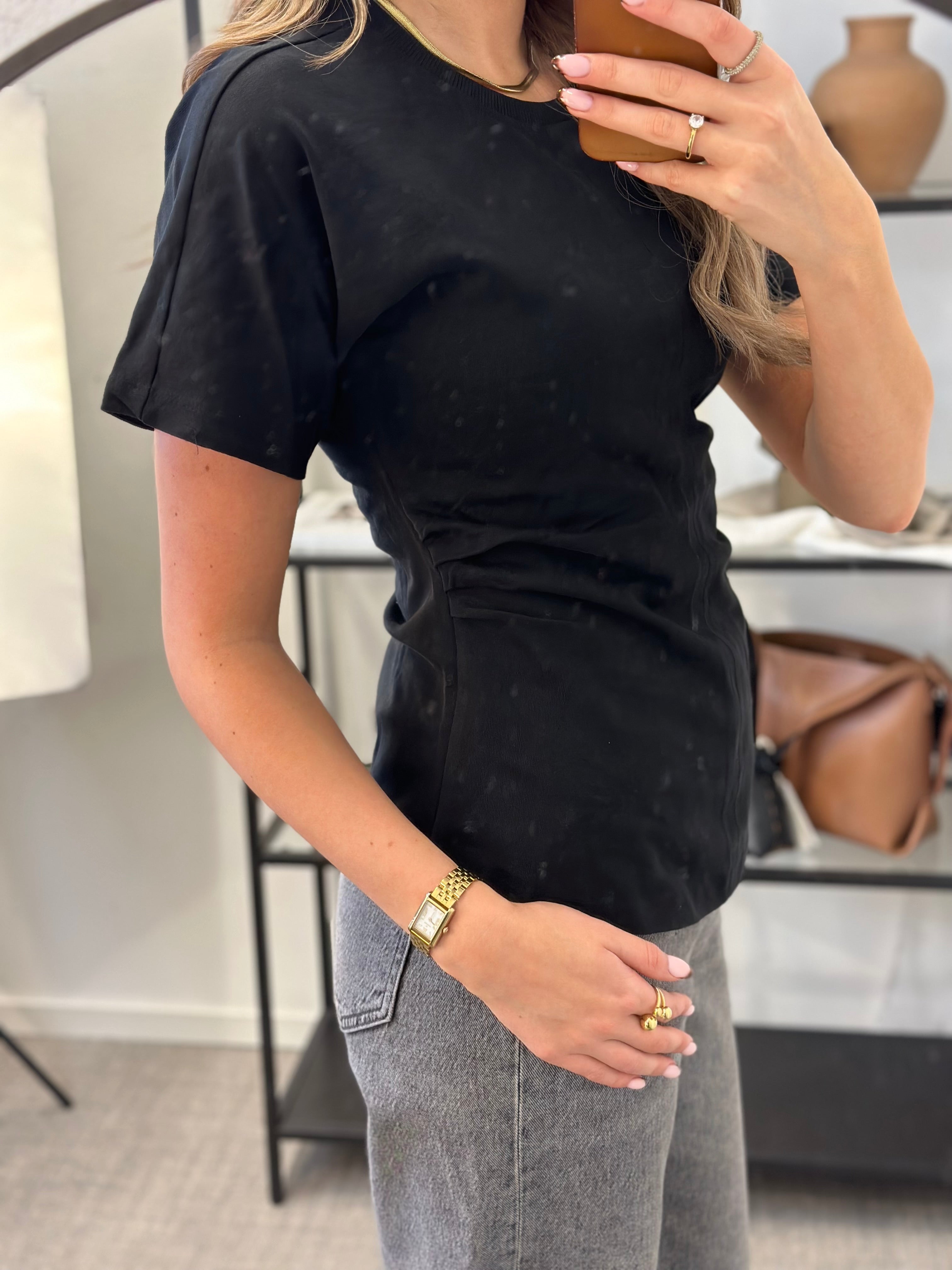 ONLY - MARIE LIFE S/S RUCHING TOP - BLACK