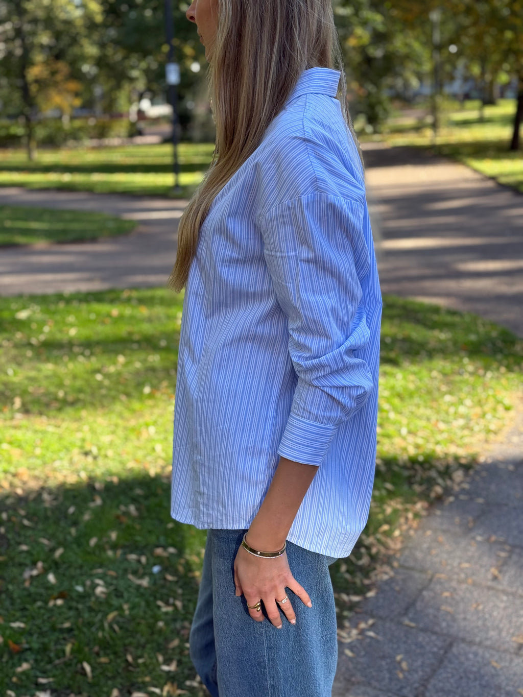 ONLY - RIMINI LIFE LS SHIRT MOCH - BRIGHT WHITE/ BLUE STRIPE