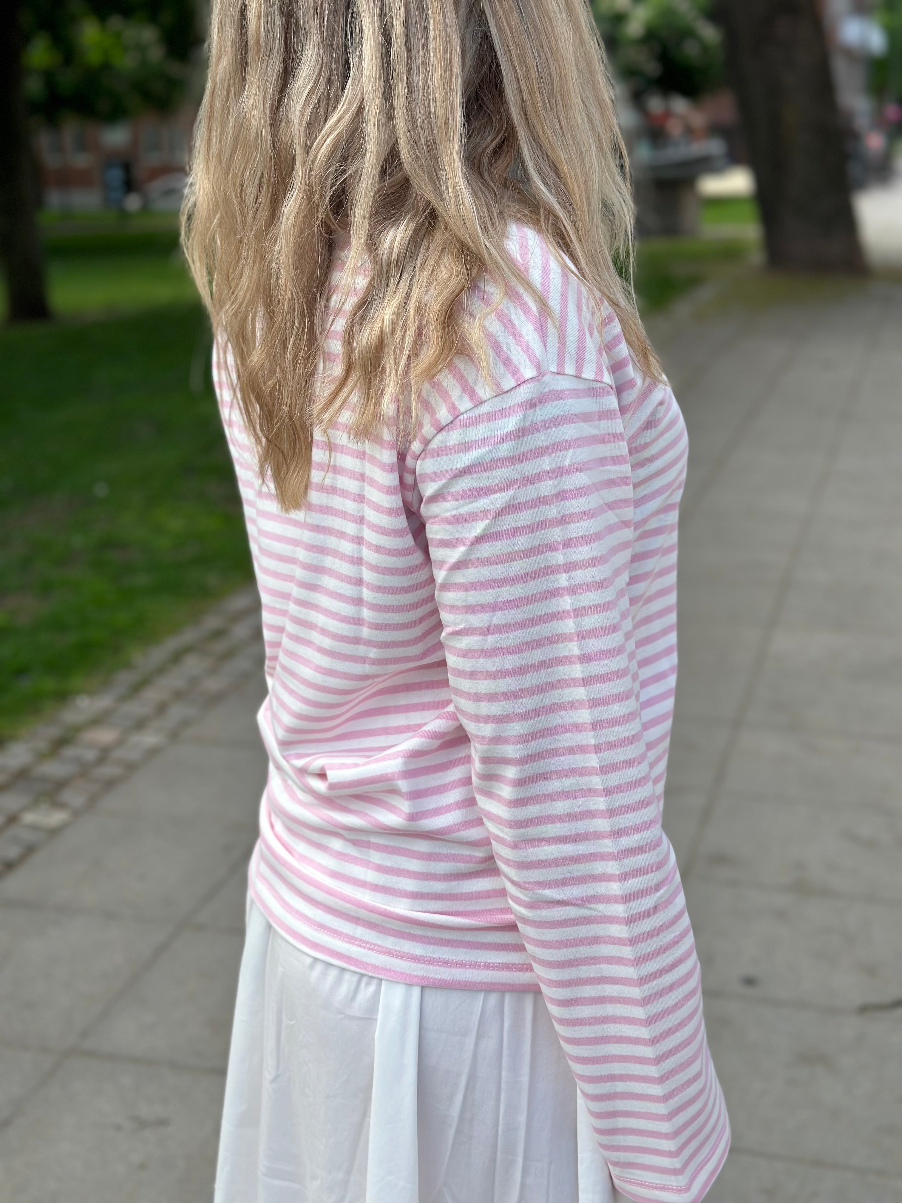 PIECES - SADIE LS TOP - BRIGHT WHITE/ROSEATE SPOONBILL