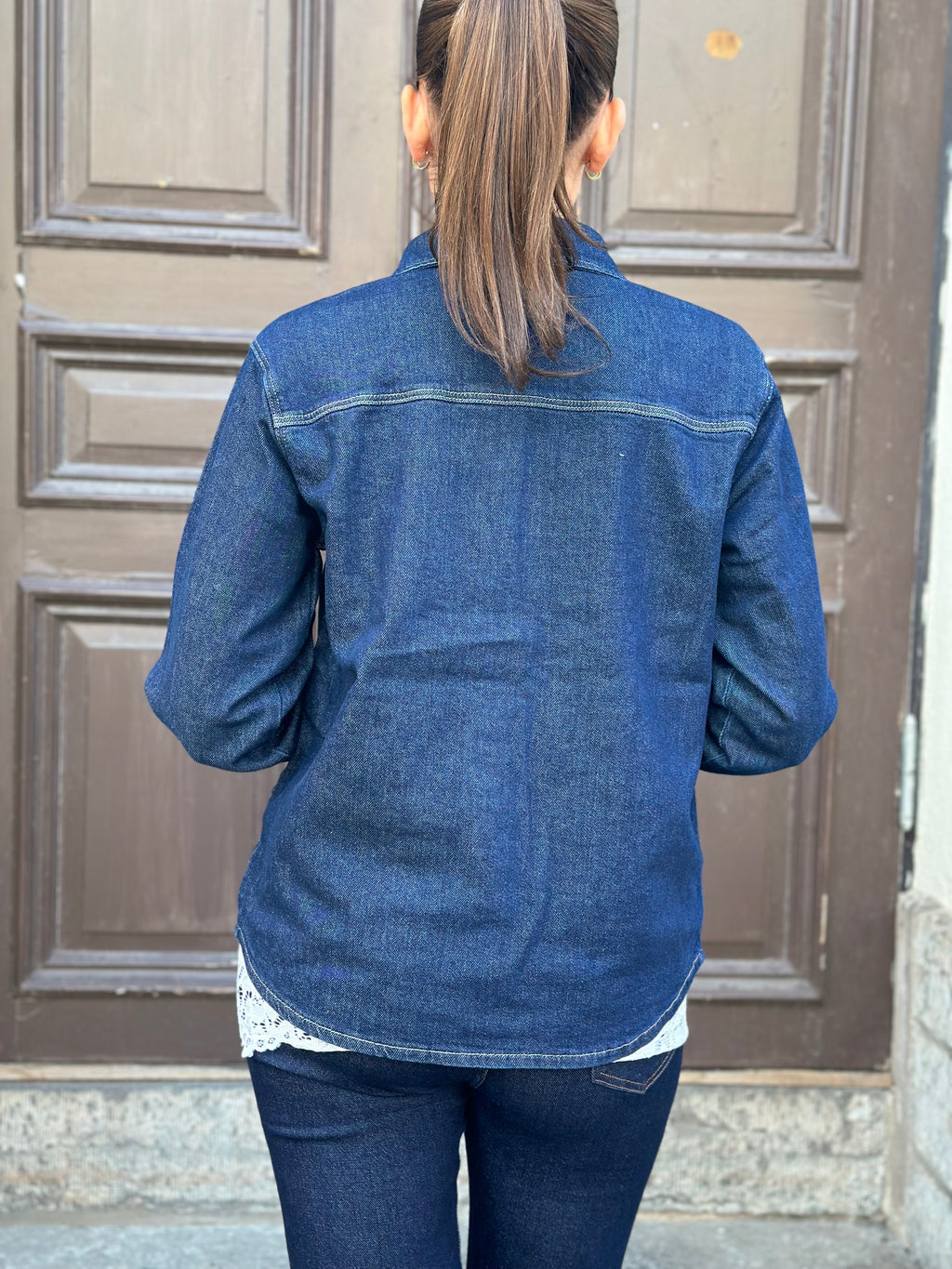 PIECES - SILKE LS SHIRT - DARK BLUE DENIM