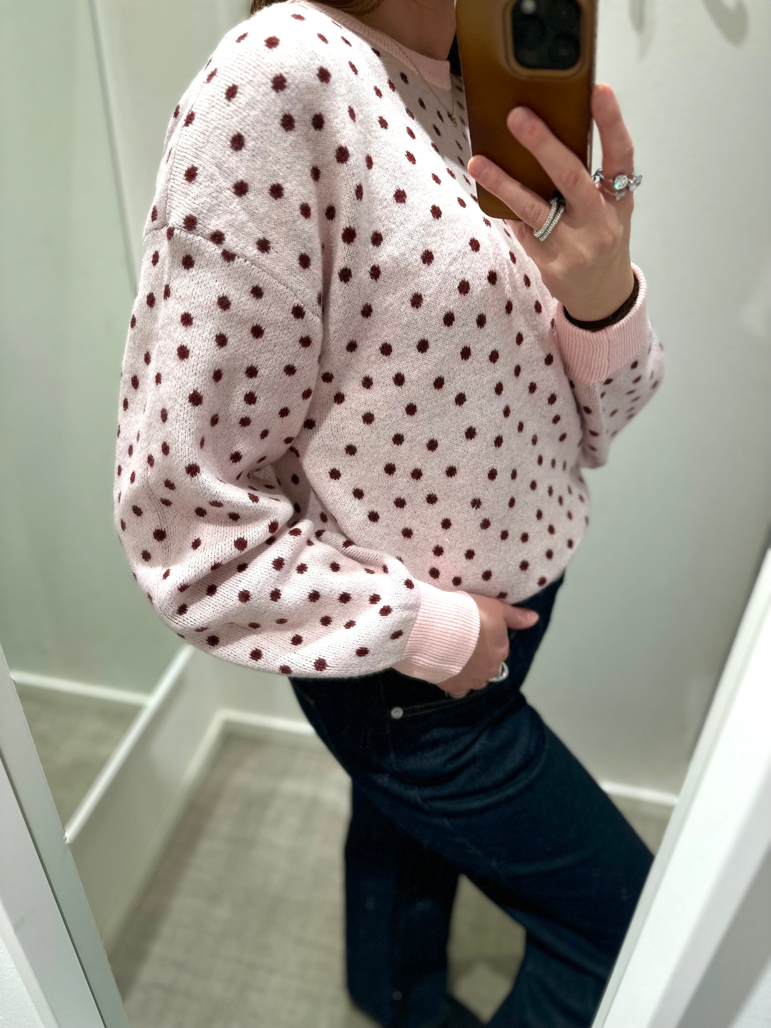 PIECES - NANCY LS O-NECK DOT KNIT - ROSEATE SPOONBI/WINETAISTING