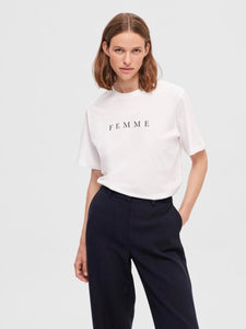 SELECTED FEMME - VILJA SS PRINTED TEE - BRIGHT WHITE