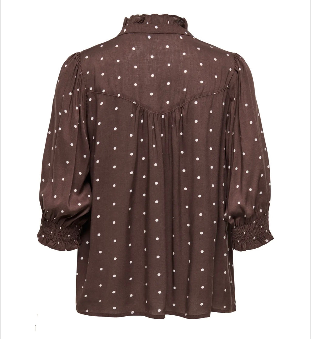 ONLY - RAYA 3/4 SHIRT - DEEP MAHOGANY DOTS