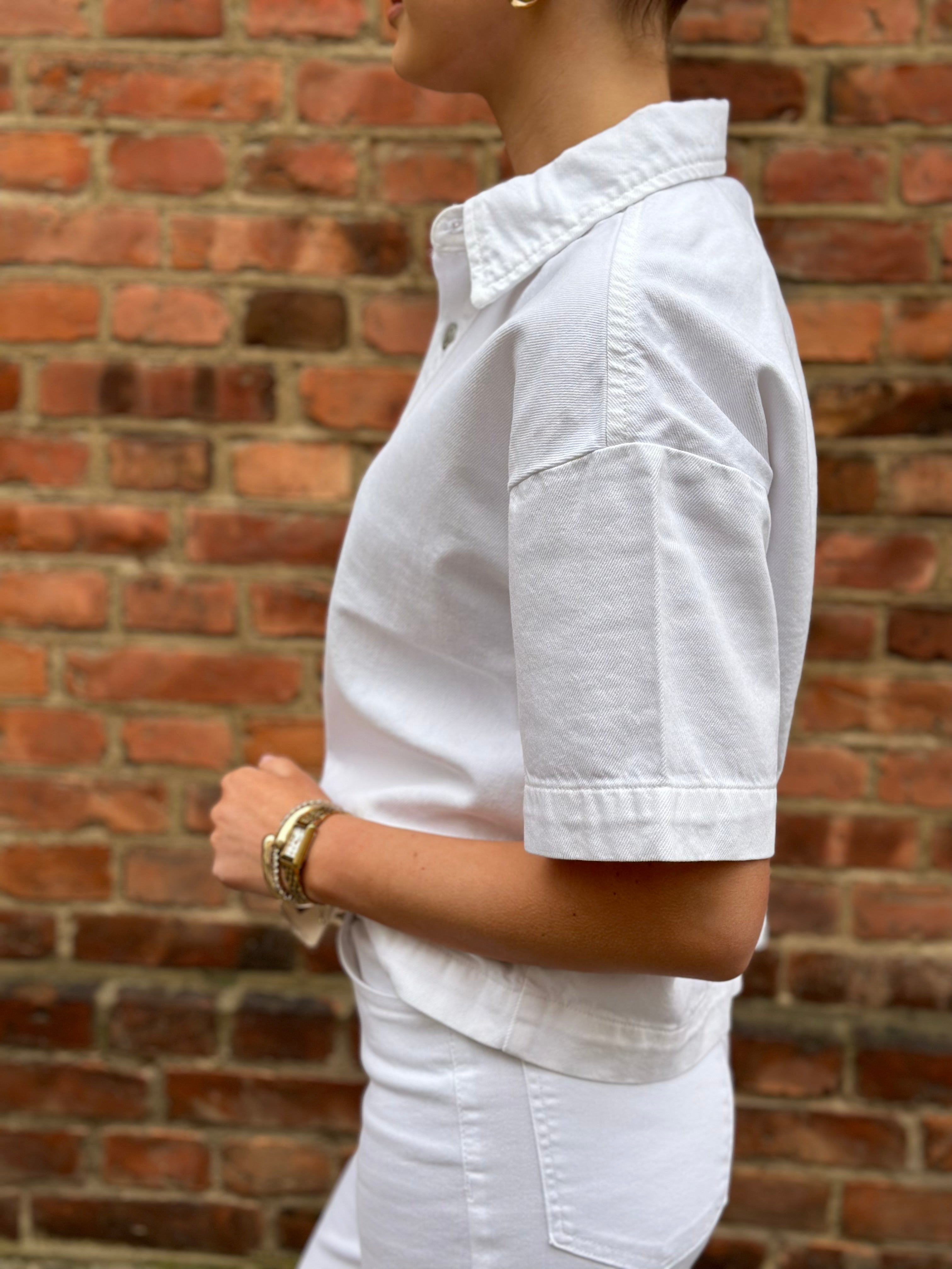 PIECES - SKY SS A-SHAPE DENIM TOP - BRIGHT WHITE