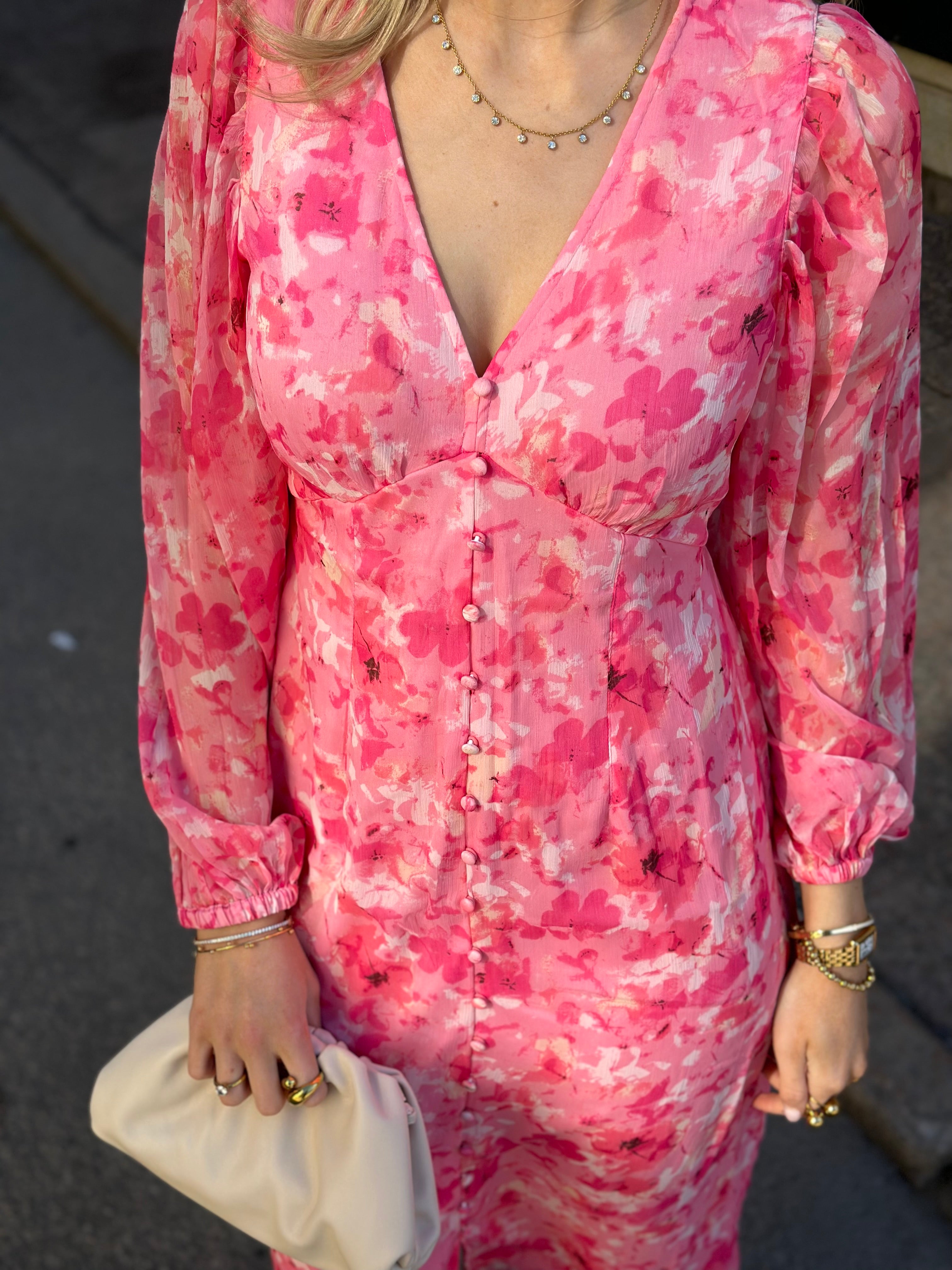 VEROMODA - SMILLA LS V-NECK CALF DRESS - ROSE SHADOW/SALLY