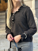 Ladda upp bild till gallerivisning, JDY - LETTY LS V-NECK FRILL PULLOVER - CHOCOLATE TORTE/MELANGE

