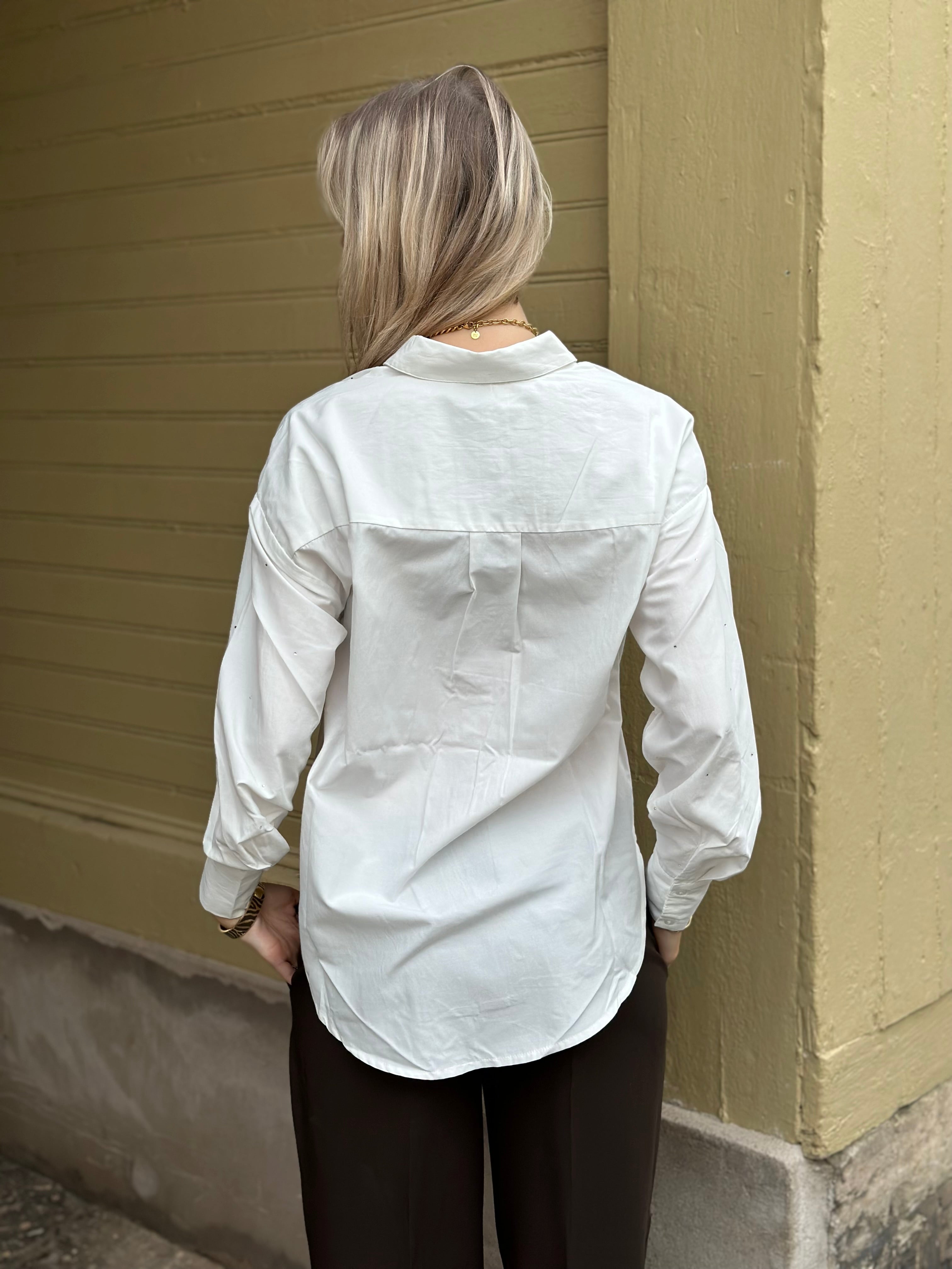 VEROMODA - FANNI RHINESTONE LS SHIRT - BRIGHT WHITE/RHINESTONE