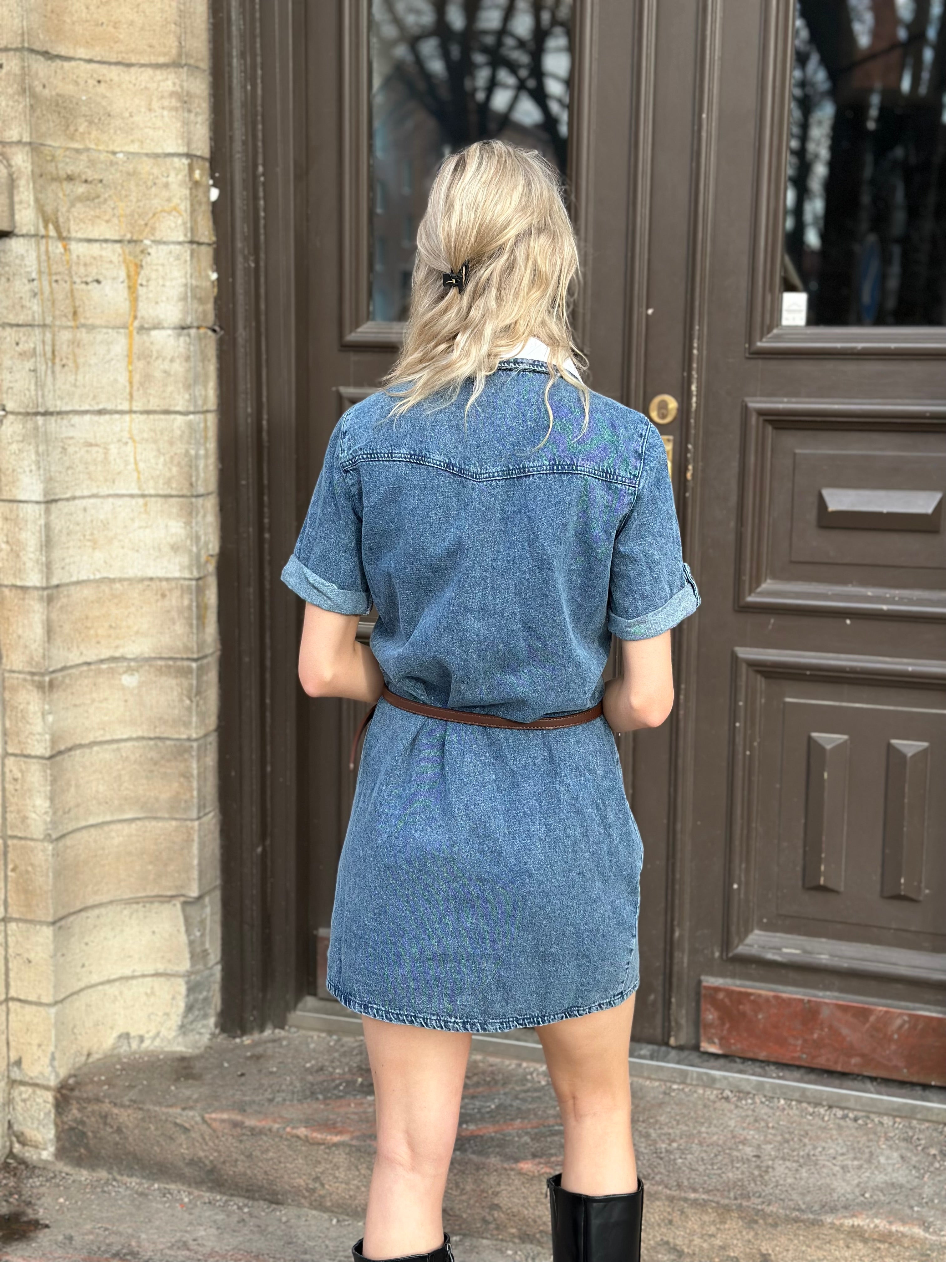 VEROMODA - JENNIE SS SHORT DENIM DRESS - MEDIUM BLUE DENIM