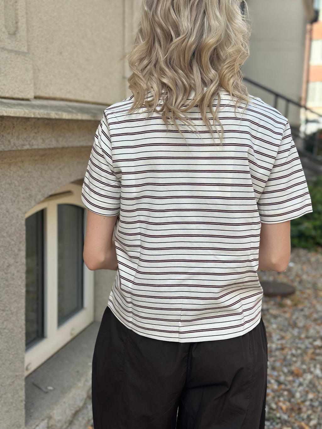 SELECTED FEMME - ESSENTIAL SS BOXY TEE - TAWNY PORT MULTI STRIPES