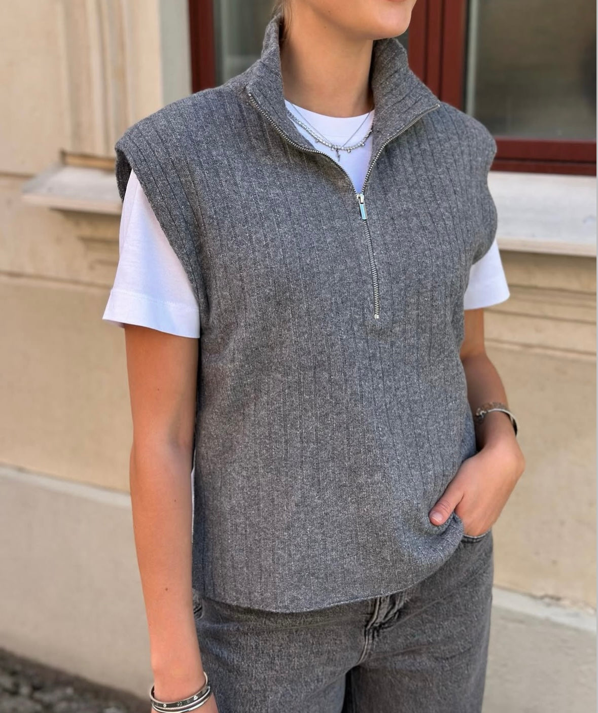 ONLY - JEANETT LIFE SL RIB HIGHNECK - MEDIUM GREY MELANGE