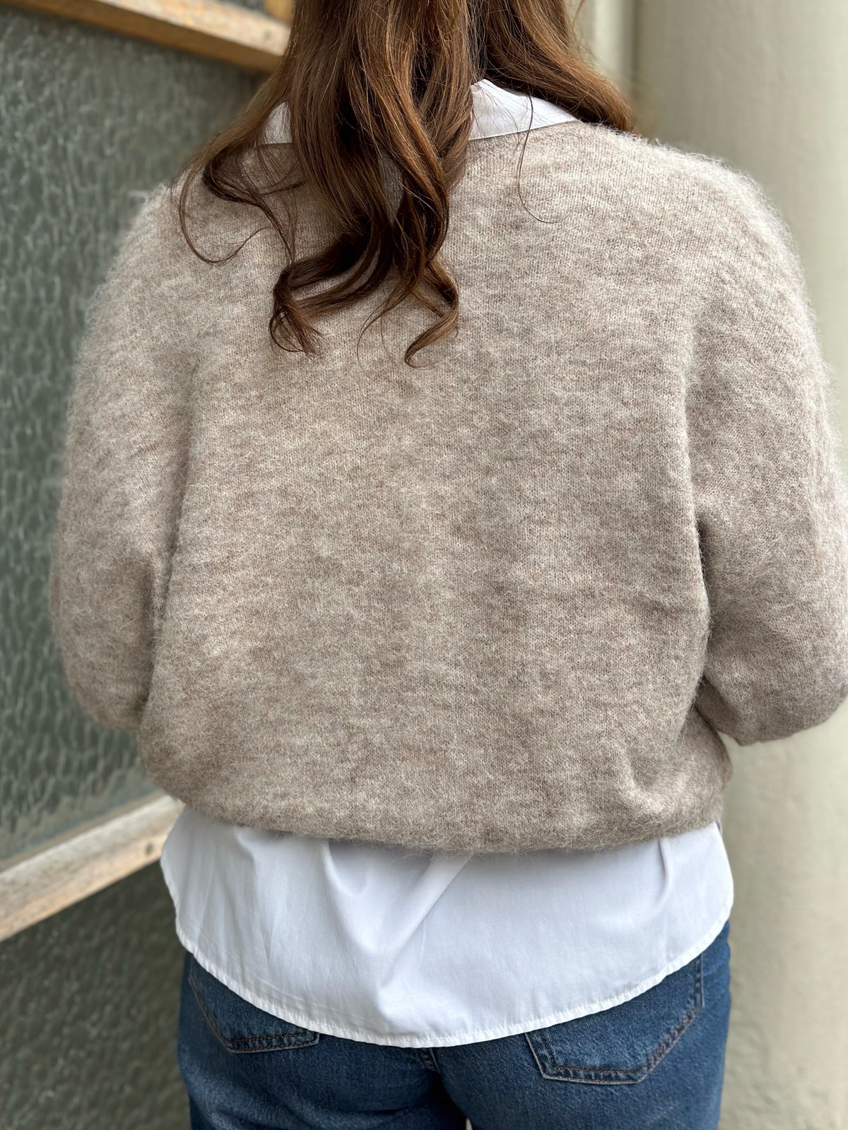 PIECES - CALLIE LS O-NECK KNIT CARDIGAN - GREIGE/MELANGE