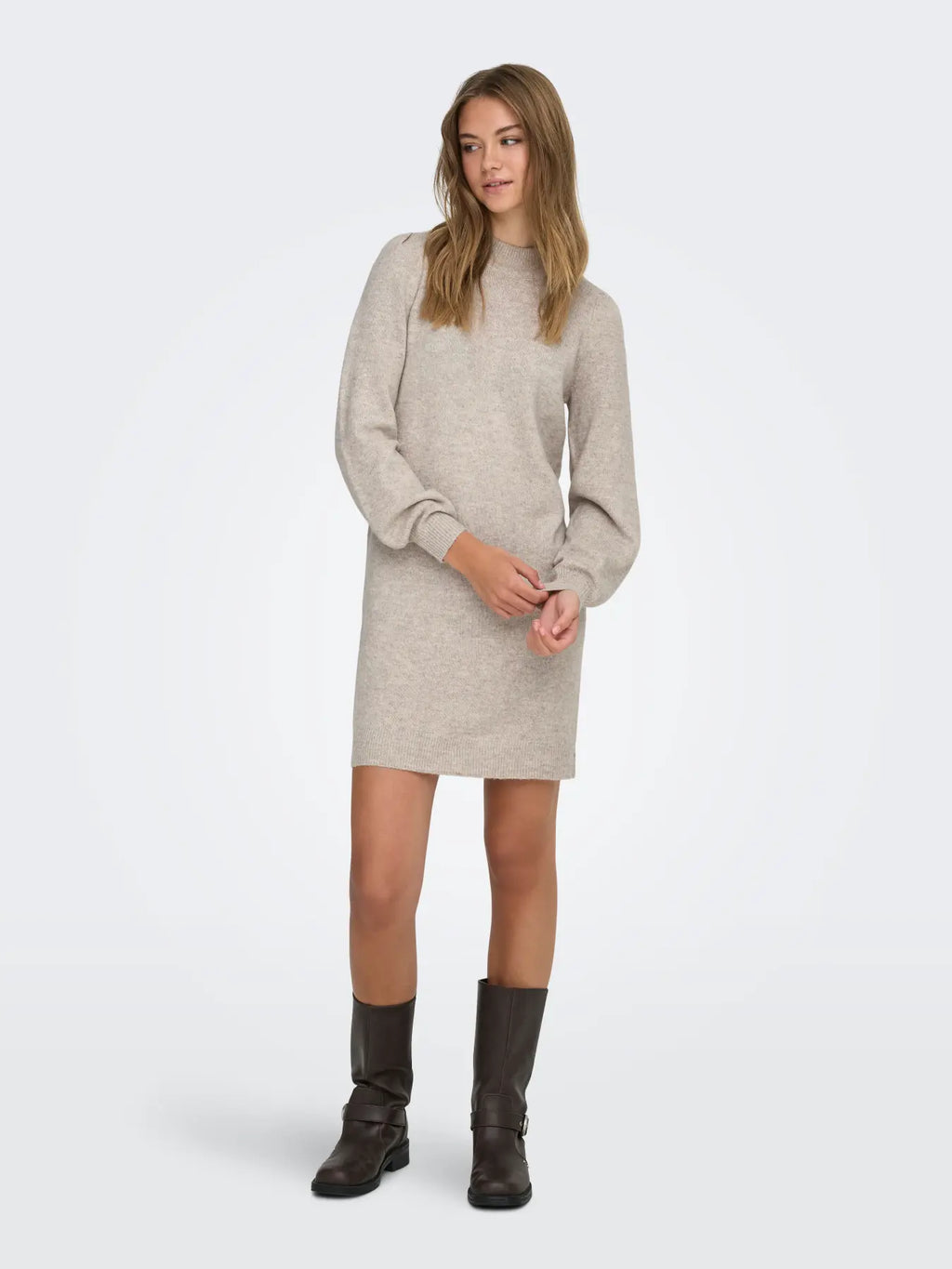 JDY - RUE LIFE L/S HIGH NECK DRESS - CHATEAU GRAY/MELANGE