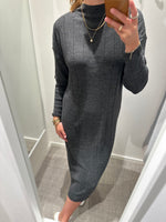 Ladda upp bild till gallerivisning, ONLY - TESS LS HIGHNECK MIDI DRESS - DARK GREY MELANGE
