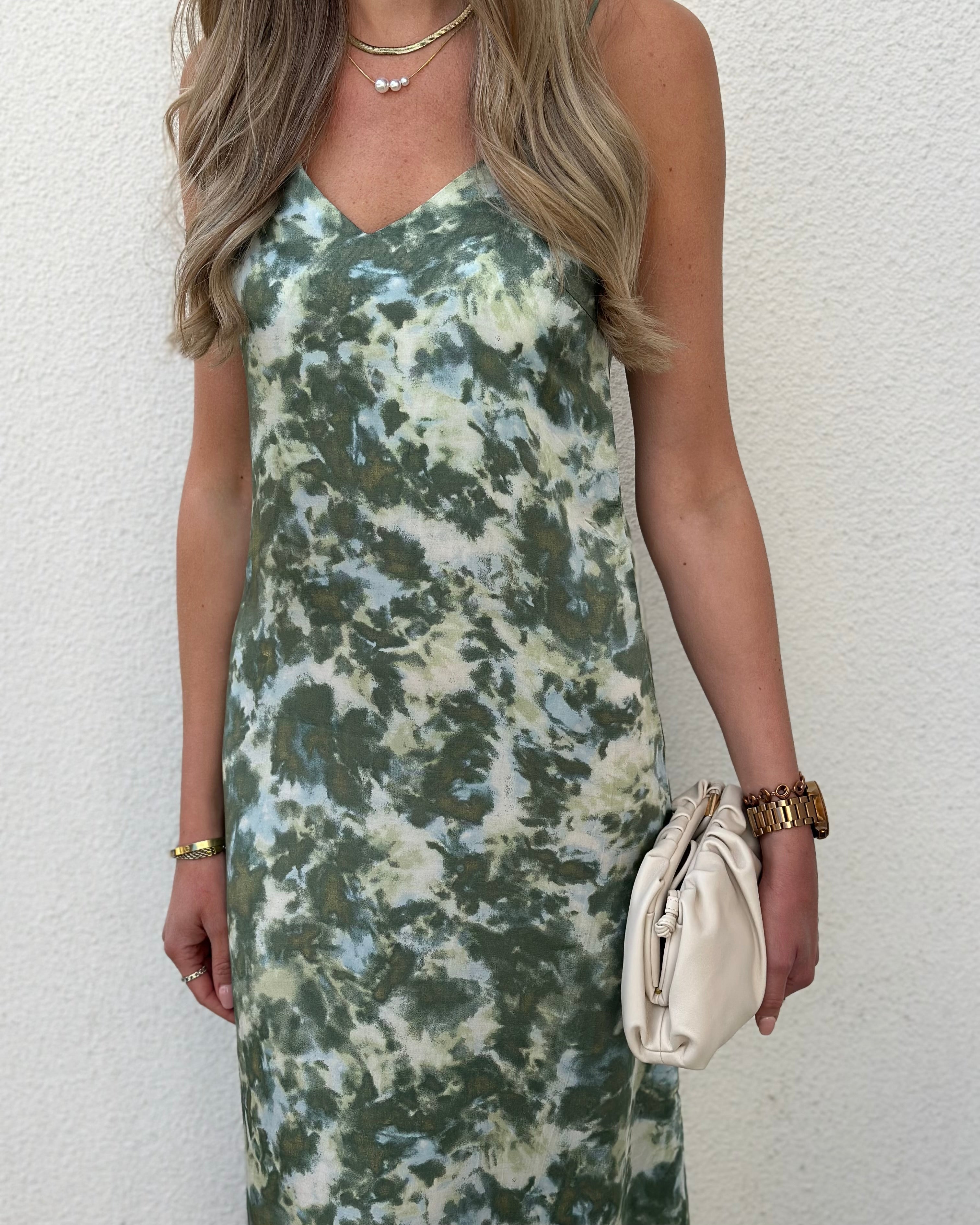 ONLY - ANNLOUISE STRAP LONG DRESS - BALSAM GREEN/TIE DYE