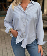 Ladda upp bild till gallerivisning, VERO MODA - NORA LS OVERSIZE SHIRT - BRIGHT WHITE/BLUE
