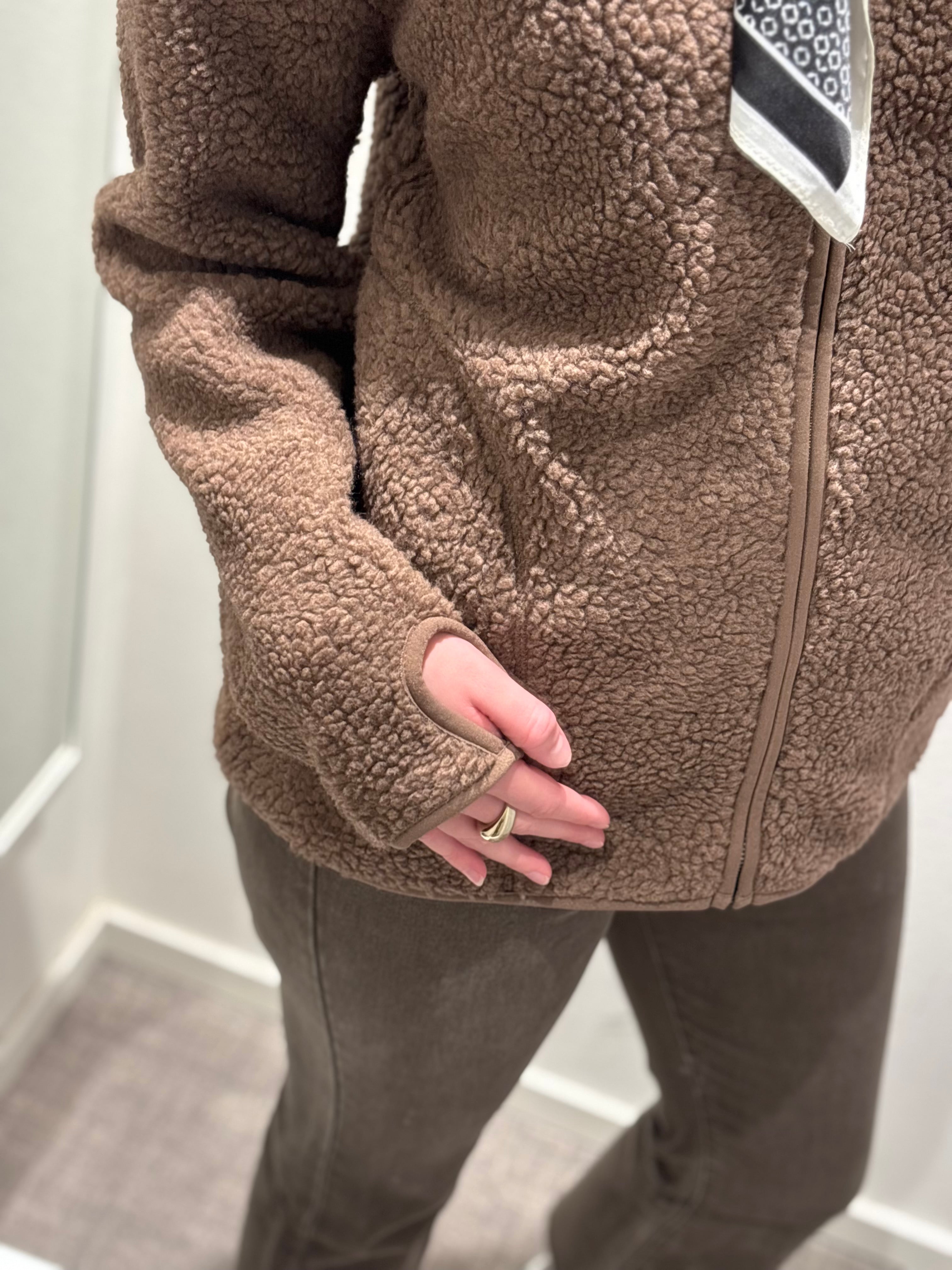 PIECES - SADIA TEDDY JACKET - COFFEE QUARTZ