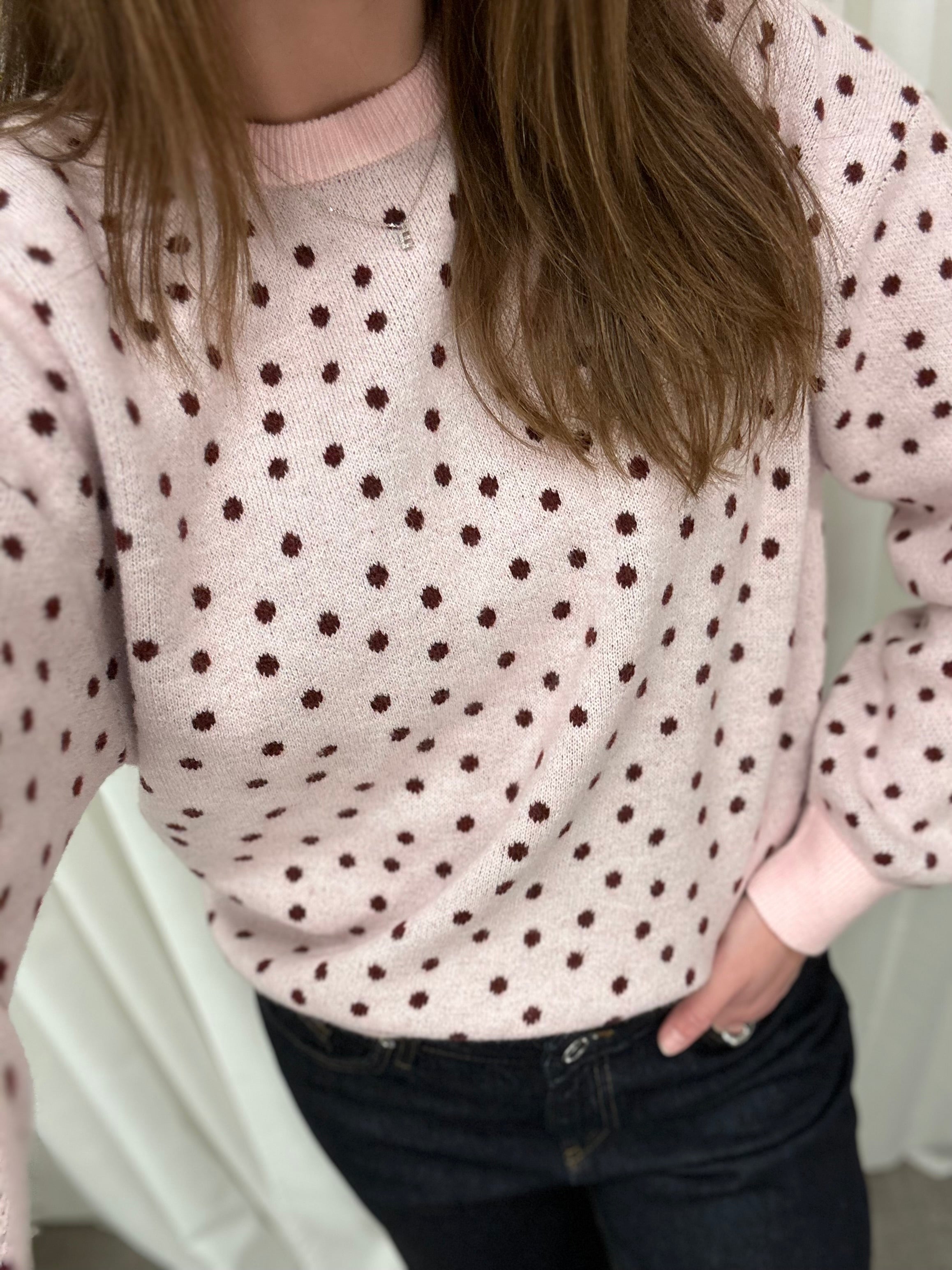 PIECES - NANCY LS O-NECK DOT KNIT - ROSEATE SPOONBI/WINETAISTING