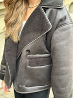 Ladda upp bild till gallerivisning, PIECES - JUNO COATED TEDDY JACKET - HOT FUDGE
