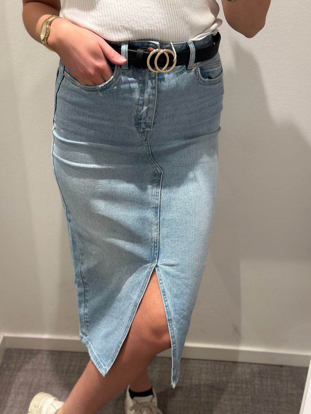 VERO MODA - VERI HR CALF DENIM SKIRT - LIGHT BLUE DENIM