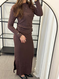 ONLY - ELLA LONG SLIT SKIRT - CHOCOLATE MARTINI