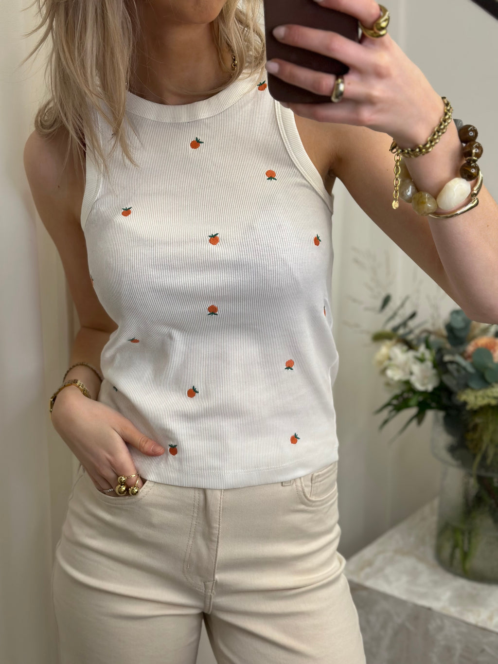 VEROMODA - NAJA TANK TOP BOX - SNOW WHITE/PEACH