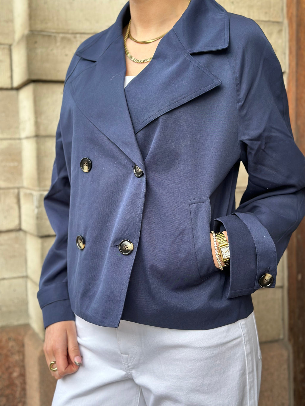 PIECES - SCARLETT LS SHORT TRENCHCOAT - MARITIME BLUE