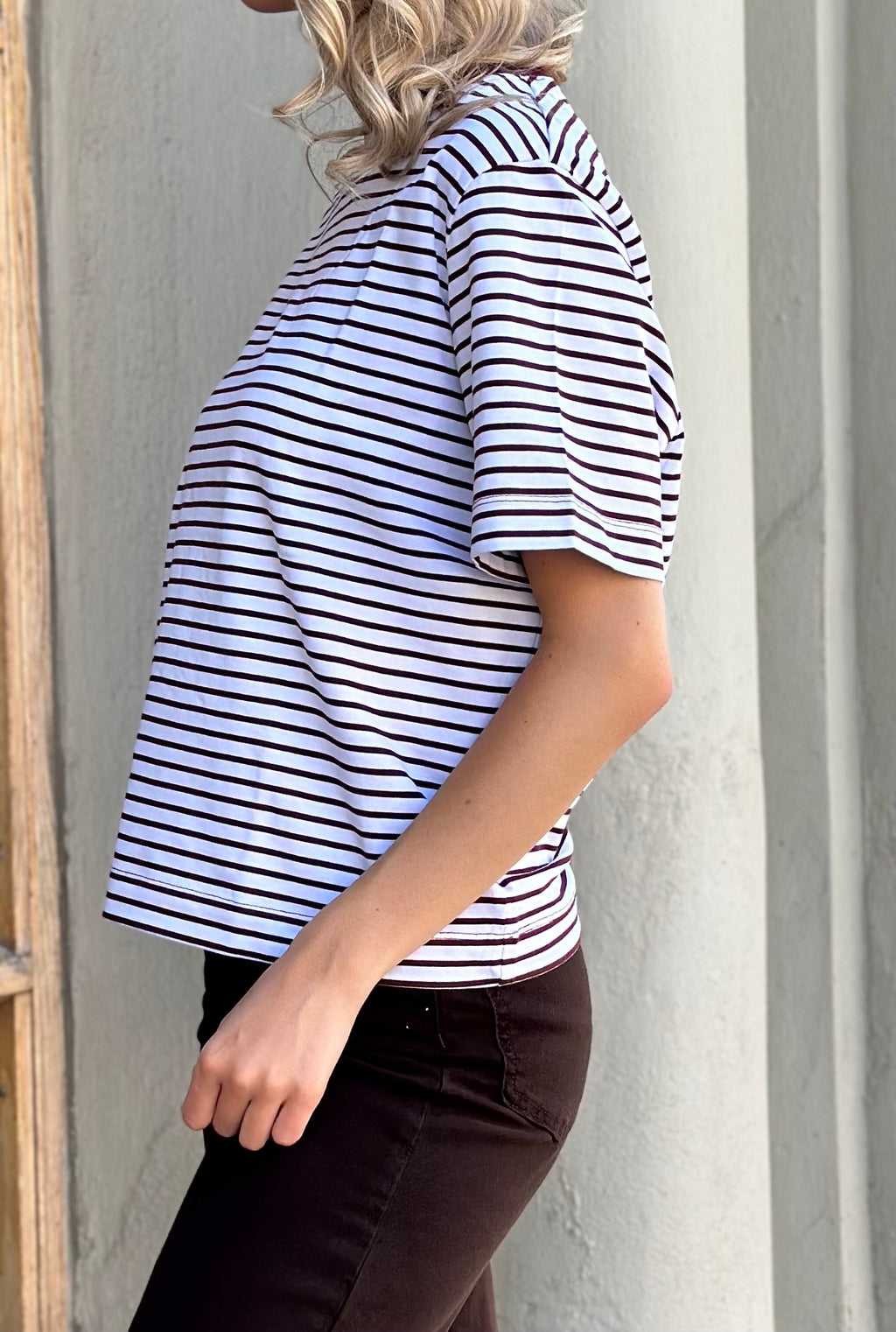 SELECTED FEMME - ESSENTIAL SS BOXY TEE - TOWNY PORT/BRIGHT WHITE STRIPED