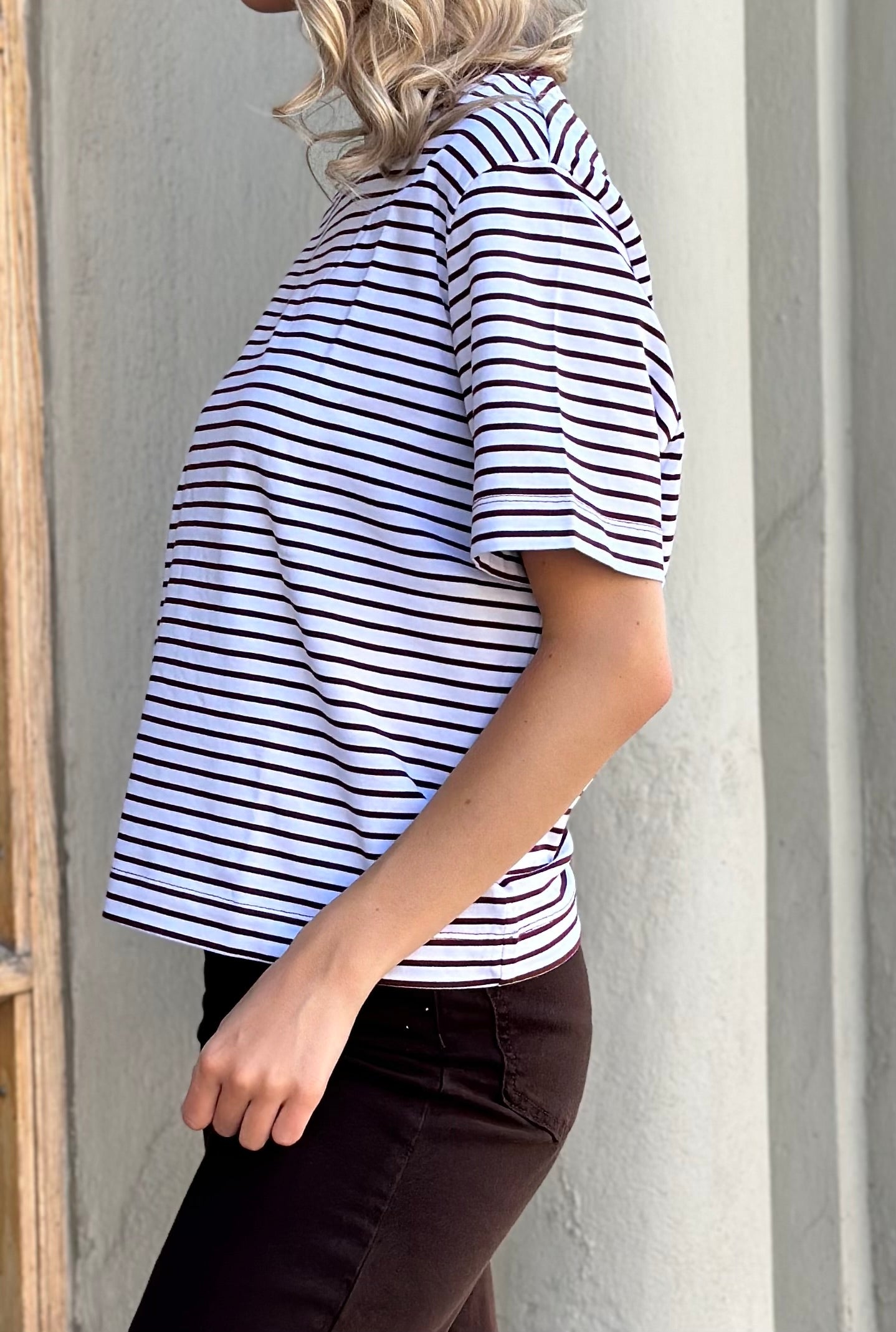 SELECTED FEMME - ESSENTIAL SS BOXY TEE - TOWNY PORT/BRIGHT WHITE STRIPED