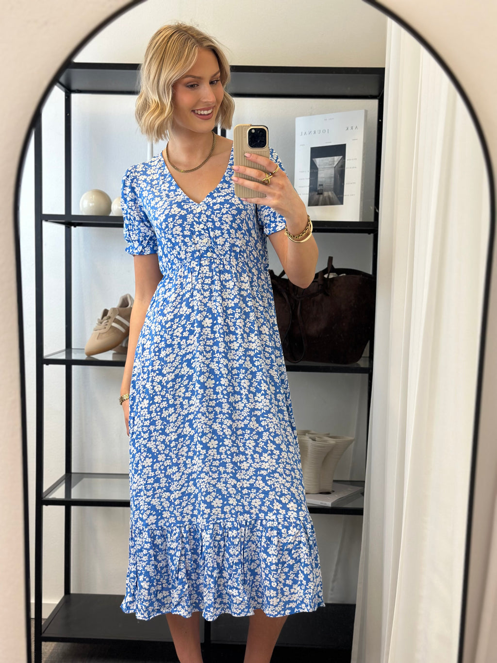 ONLY - CHINTI S/S LONG DRESS - MARINA/WHITE FLOWER