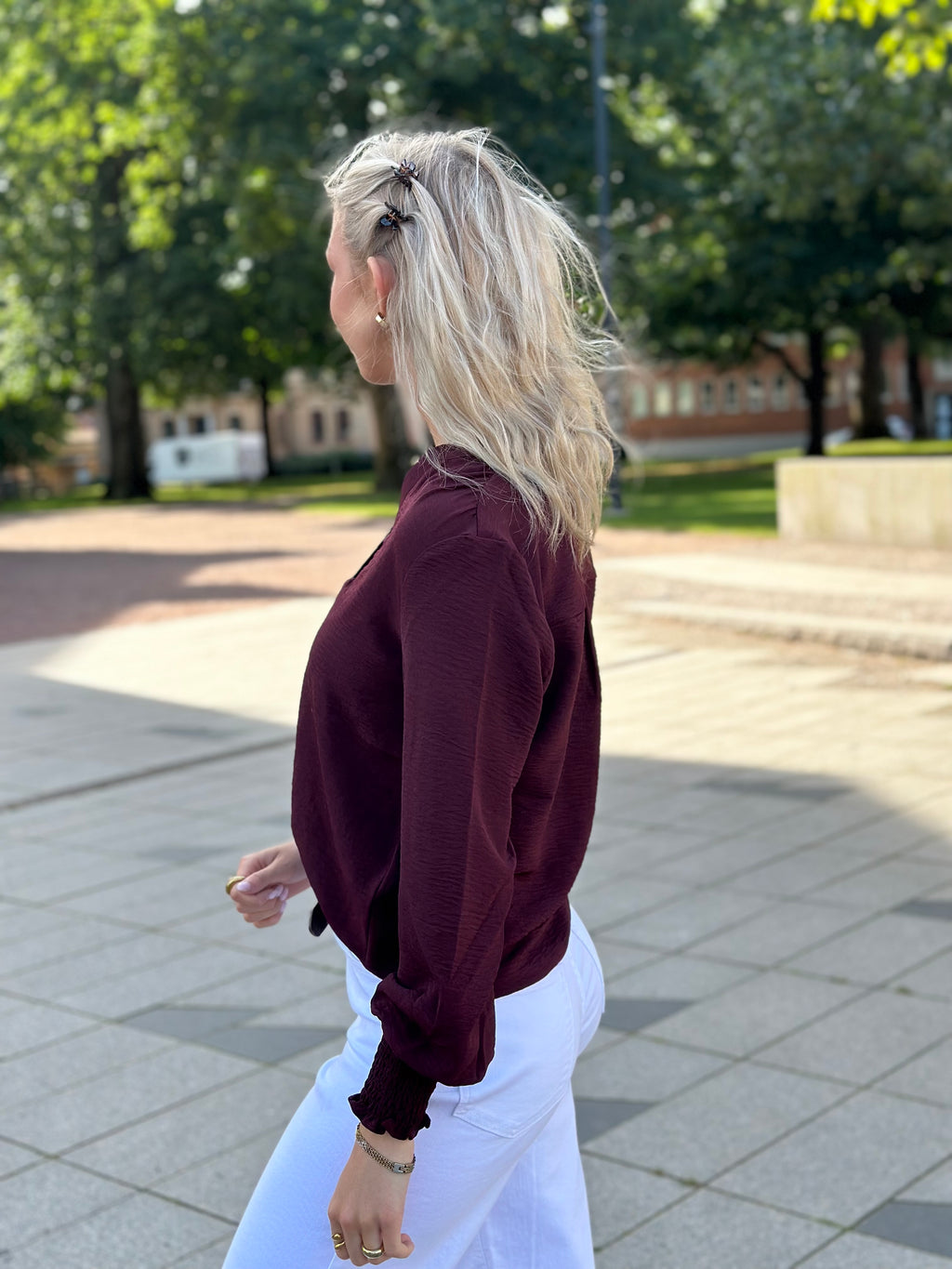 ONLY - METTE V-NECK LS SMOCK TOP - DECADENT CHOCOLATE