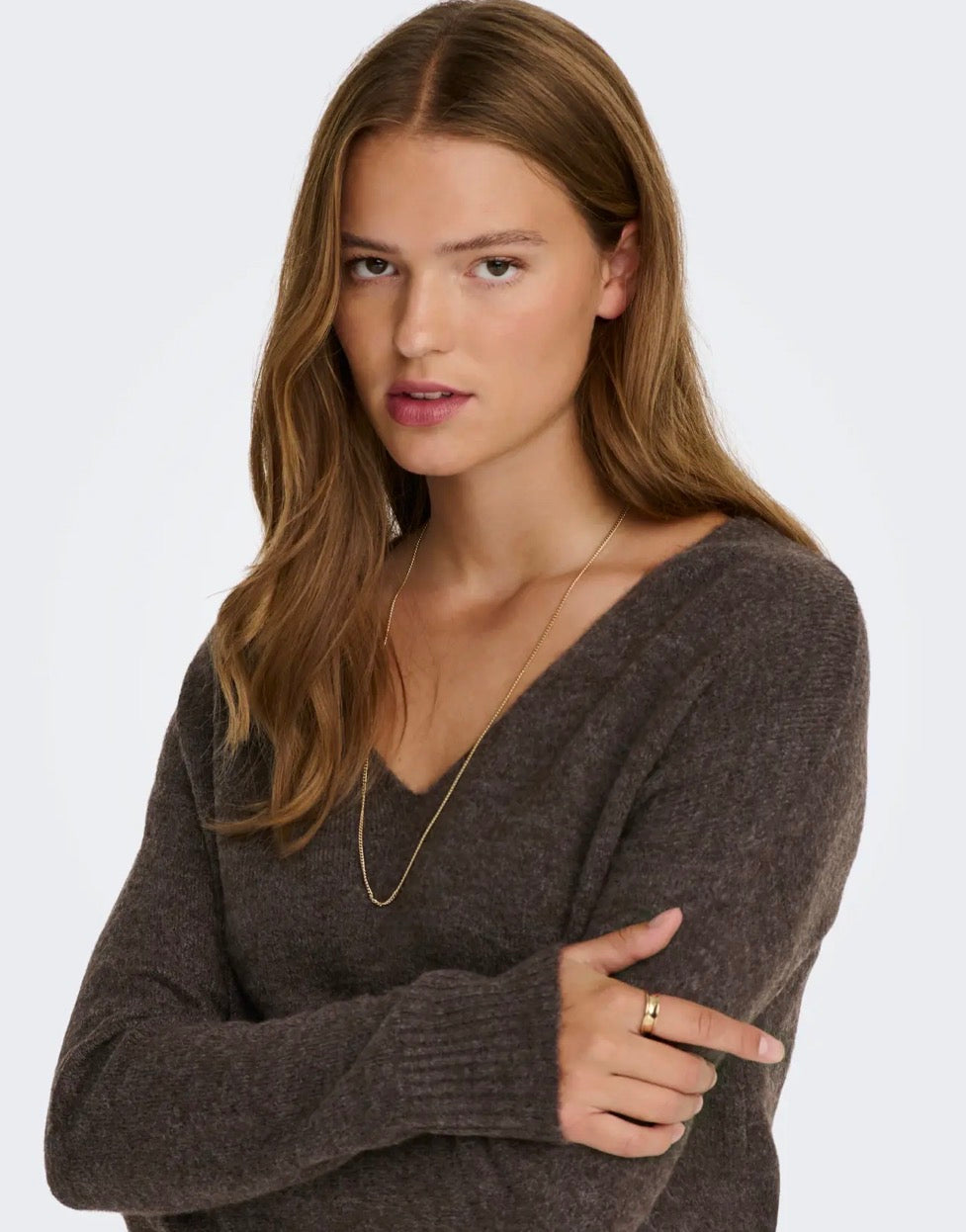 JDY - ELANORA L/S V-NECK PULLOVER - BRACKEN MELANGE