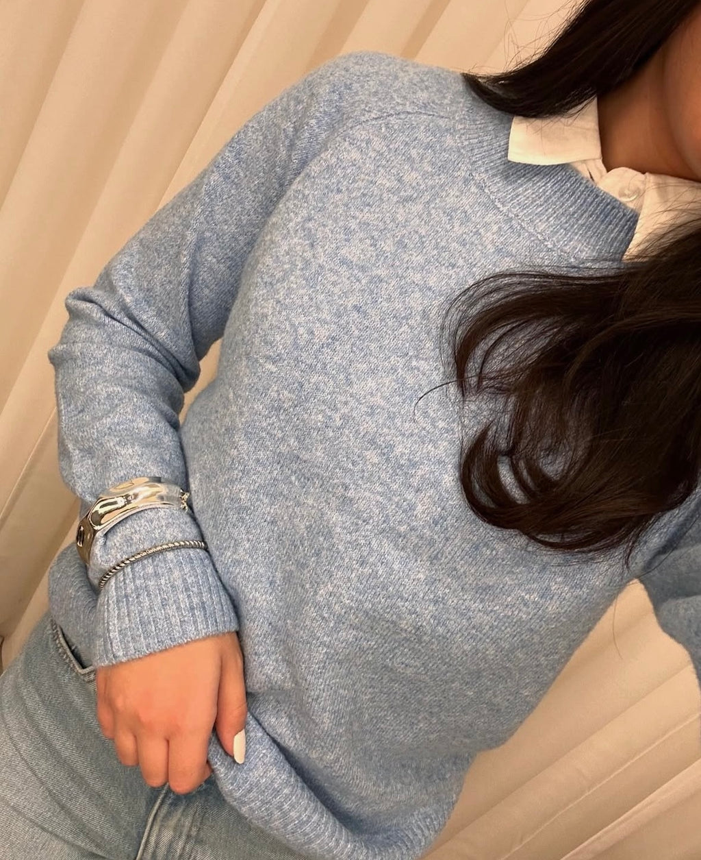 VEROMODA - DOFFY LS O-NECK BLOUSE - BLÅ