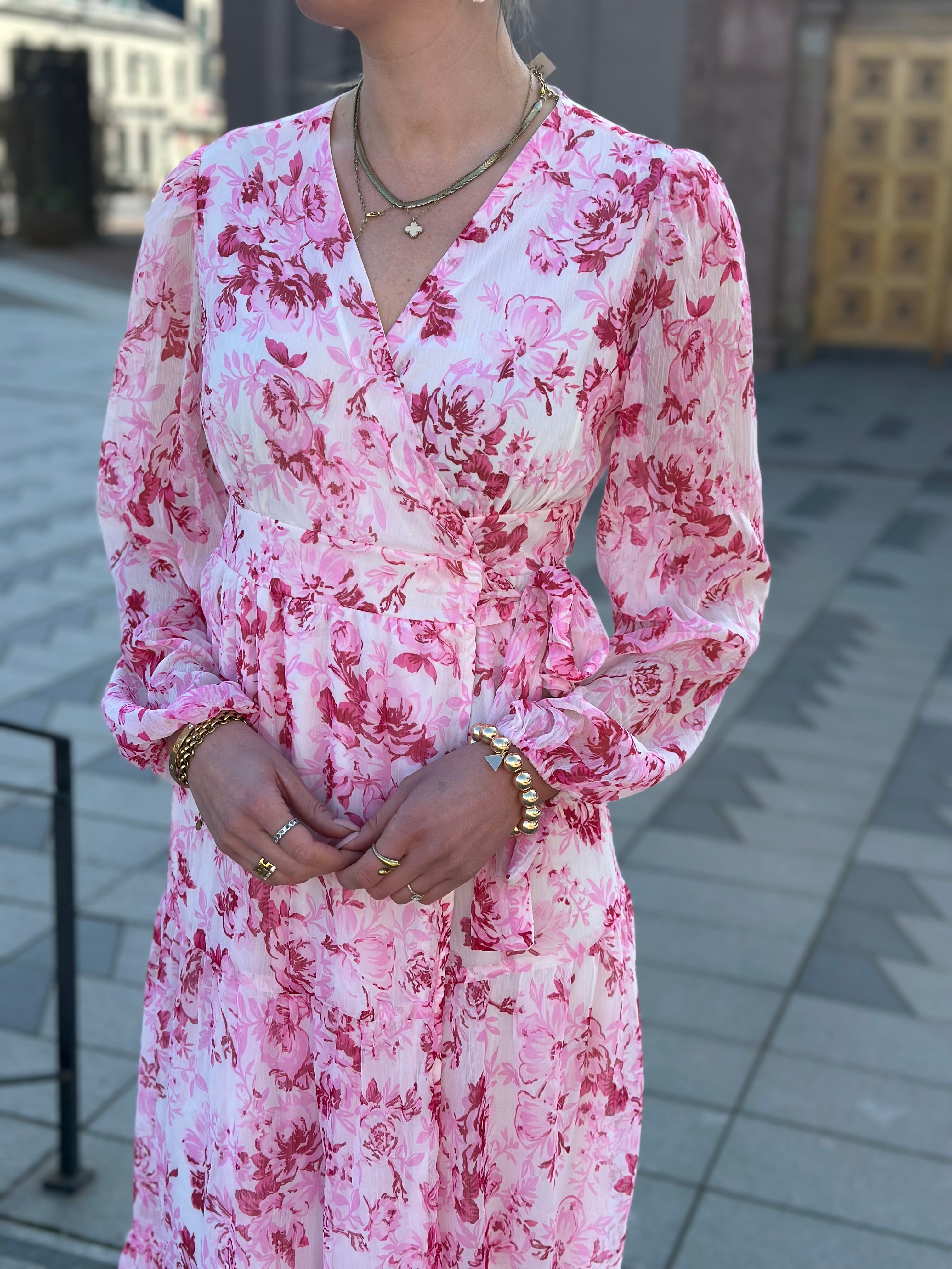 ONLY - MIRIAM LS WRAP MIDI DRESS - PINK MARSHMELLO/PORCELAIN