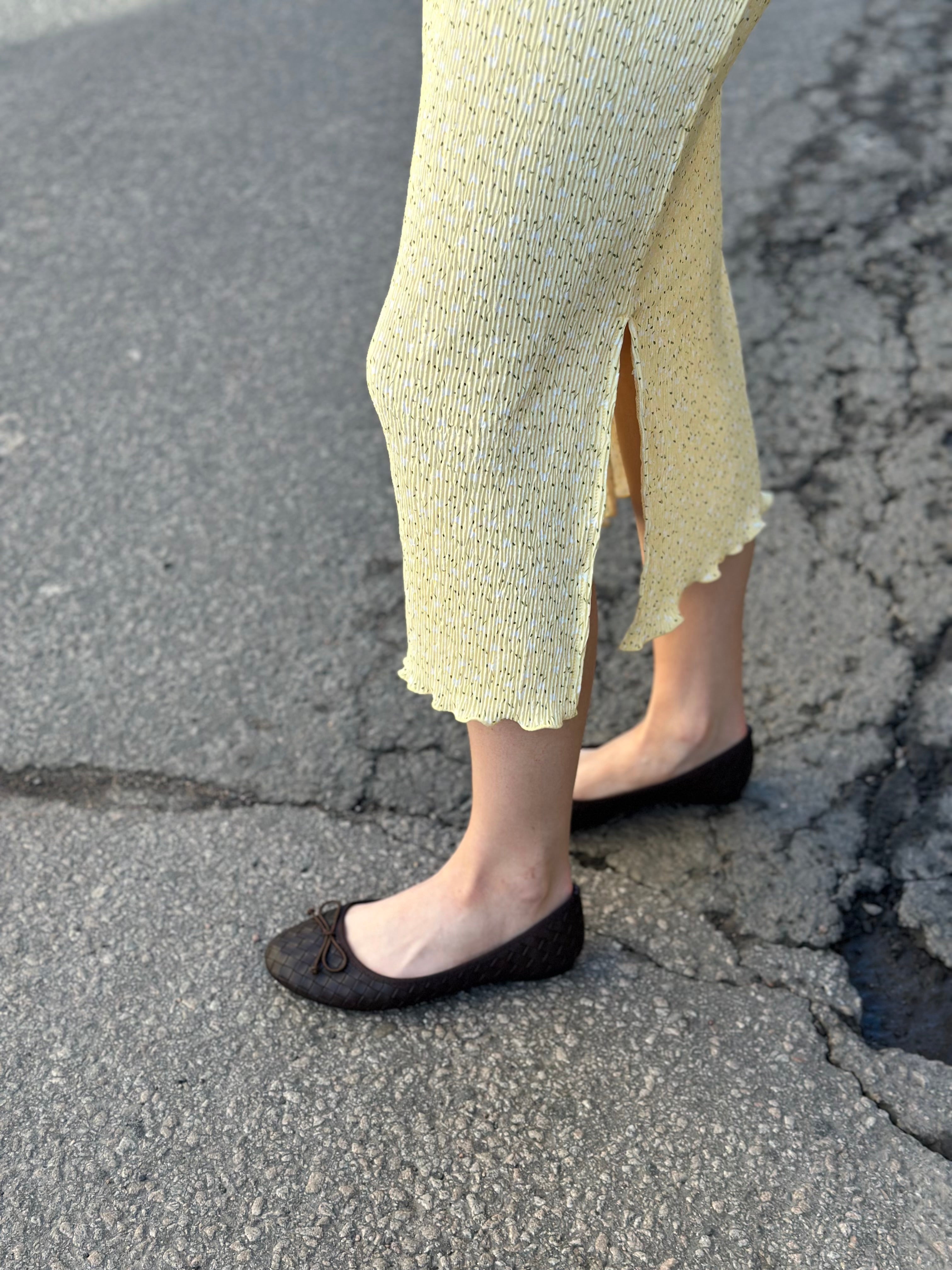 PIECES - FLORA LS MIDI DRESS - FRENCH VANILLA/FLOWER