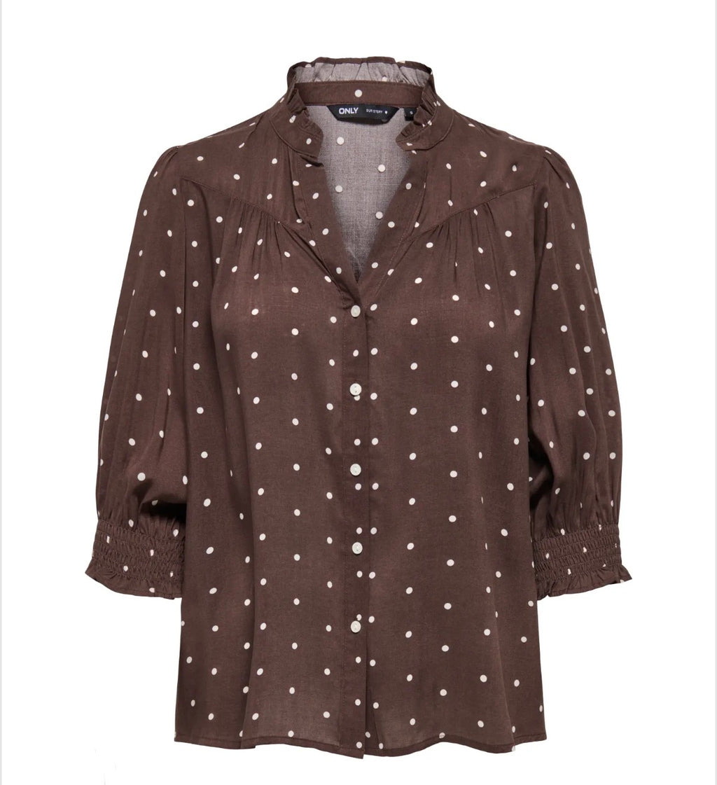 ONLY - RAYA 3/4 SHIRT - DEEP MAHOGANY DOTS