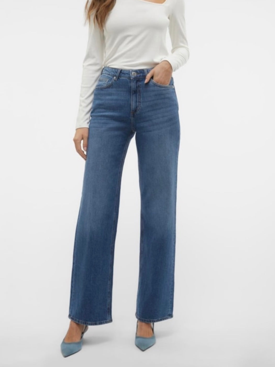 VERO MODA - TESSA HR WIDE JEANS - MEDIUM BLUE DENIM