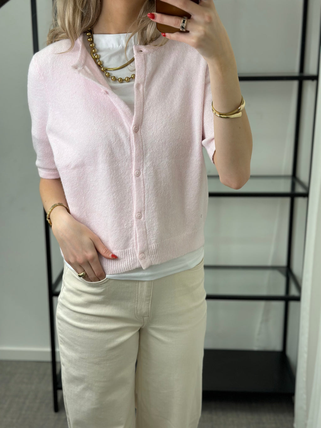 ONLY - DOFFY 2/4 O-NECK BUTTON CARDIGAN - PINK-A-BOO