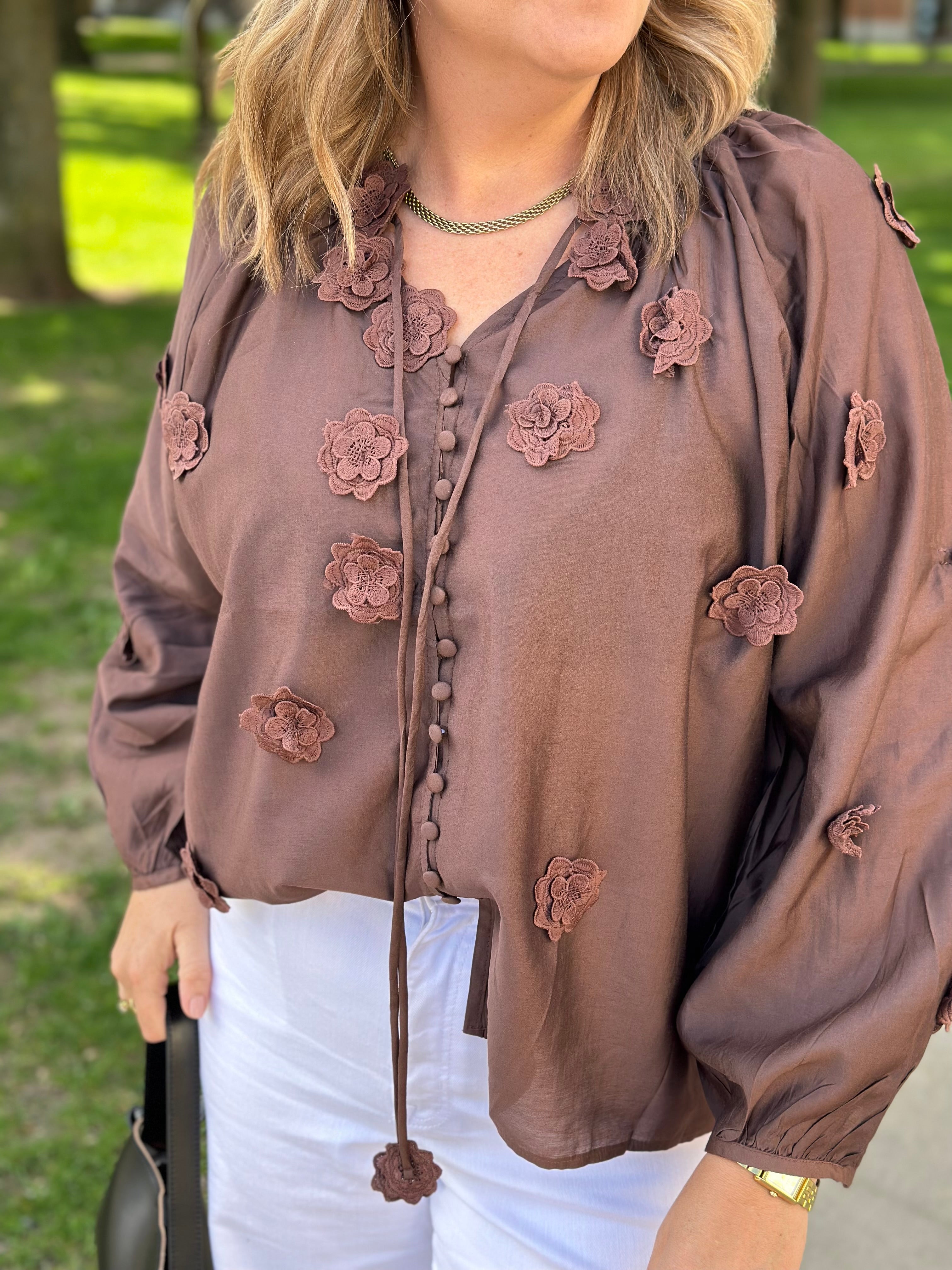 COSY HOUSE - FLOWER BLOUSE M-4140 - BROWN