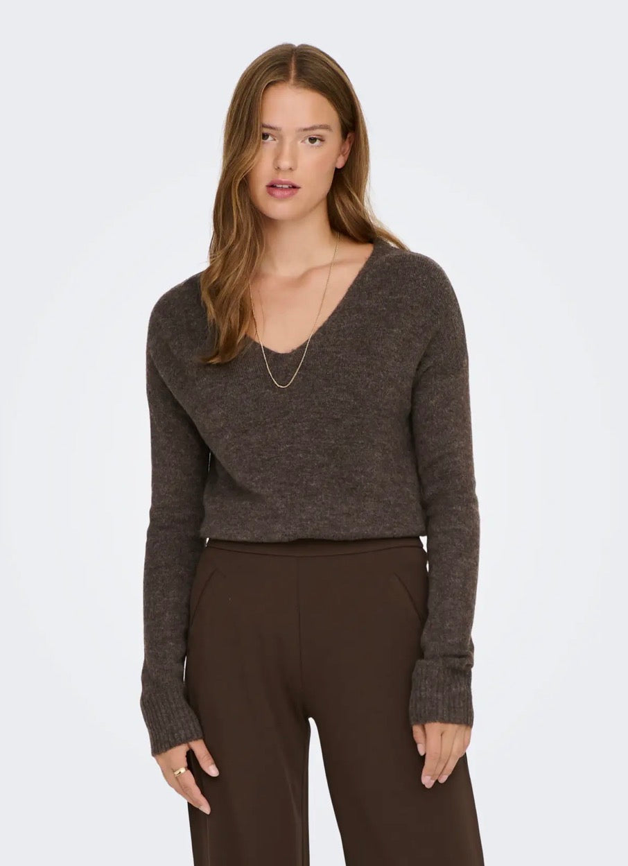 JDY - ELANORA L/S V-NECK PULLOVER - BRACKEN MELANGE
