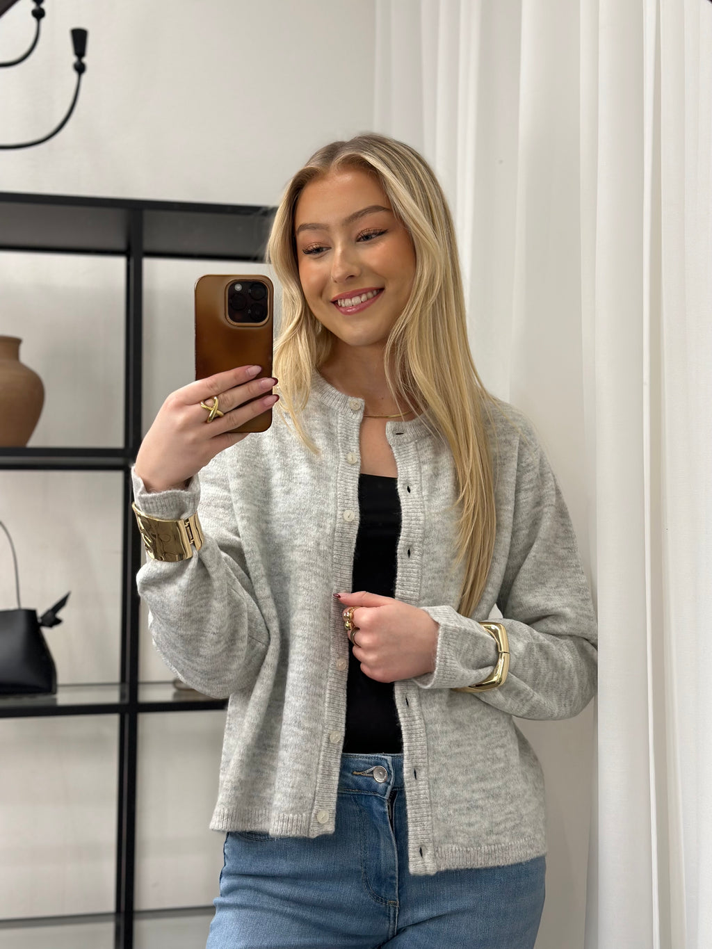ONLY - SIMONI L/S O-NECK CARDIGAN -MEDIUM GREY/MELANGE