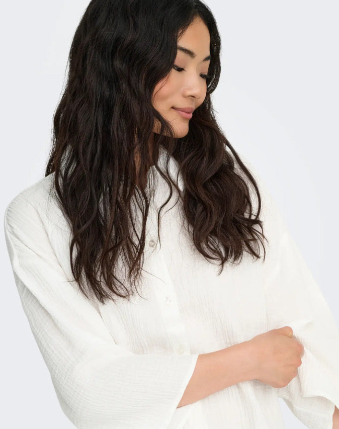 JDY - THEIS LIFE 3/4 CROP SHIRT - CLOUD DANCER