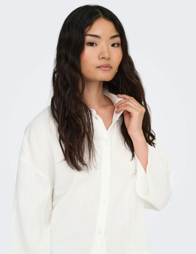 JDY - THEIS LIFE 3/4 CROP SHIRT - CLOUD DANCER