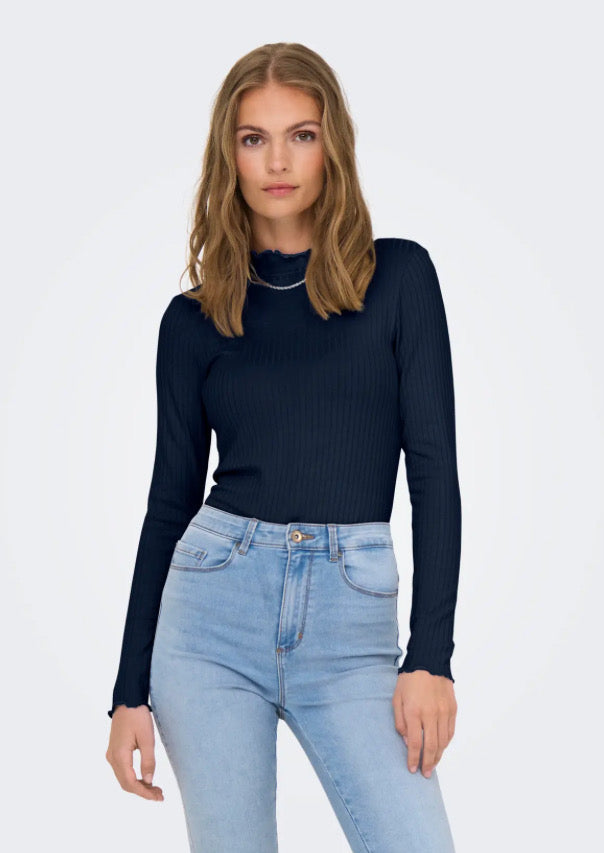 JDY - FRANSISKA L/S HIGHNECK TOP - NAVY BLAZER