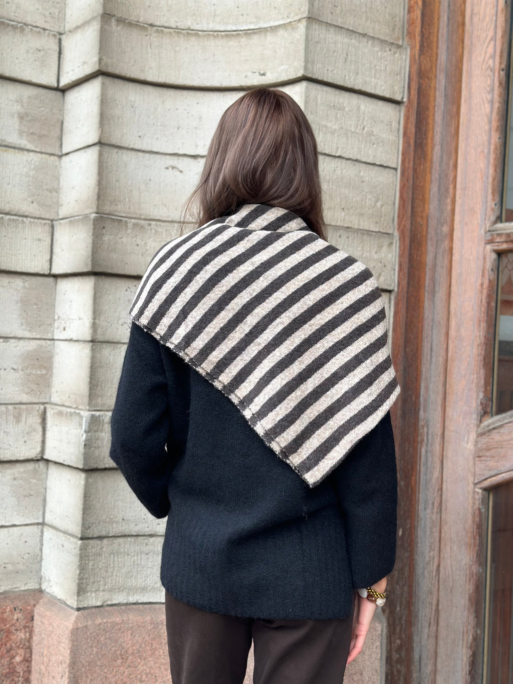 MARTA - KITTE SCARF - COFFEE/TAUPE STRIPE