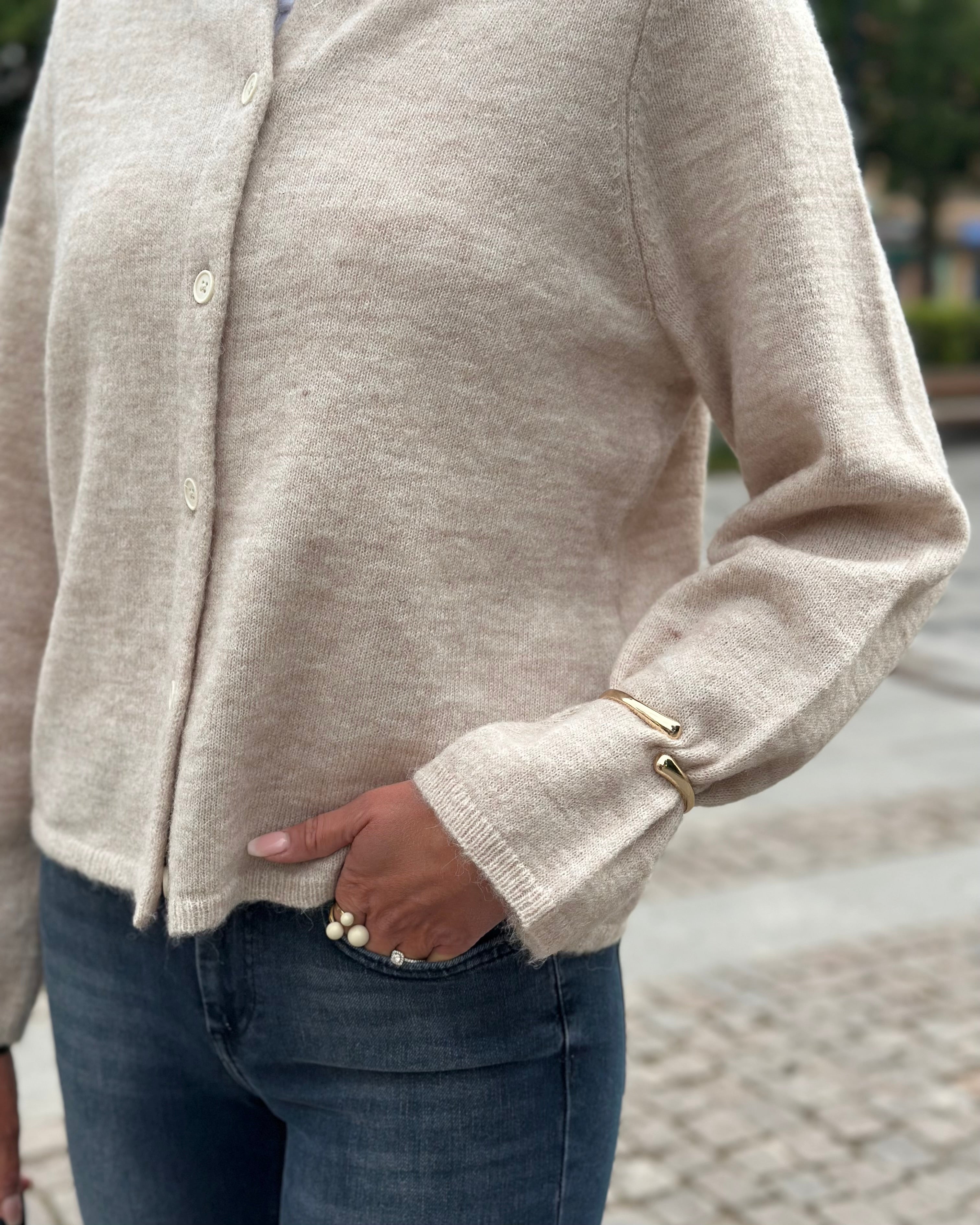 SELECTED FEMME - LULU NEW LS KNIT CARDIGAN - BIRCH/MELANGE