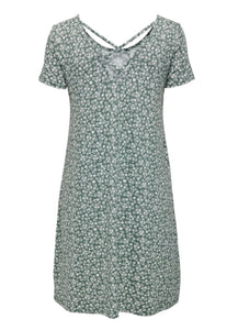 ONLY - BERA BACK LACE UP S/S DRESS - BALSAM GREEN/WHITE FLOW